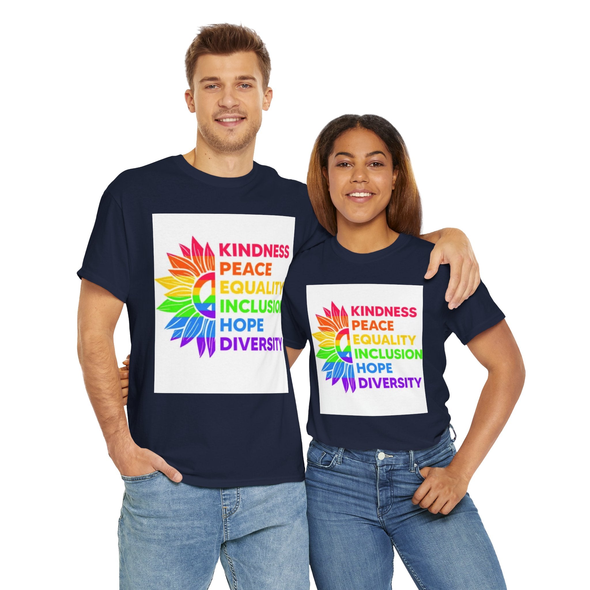 Rainbow Inclusivity Unisex Heavy Cotton Tee - Kindness, Peace, Equality, Hope & Diversity
