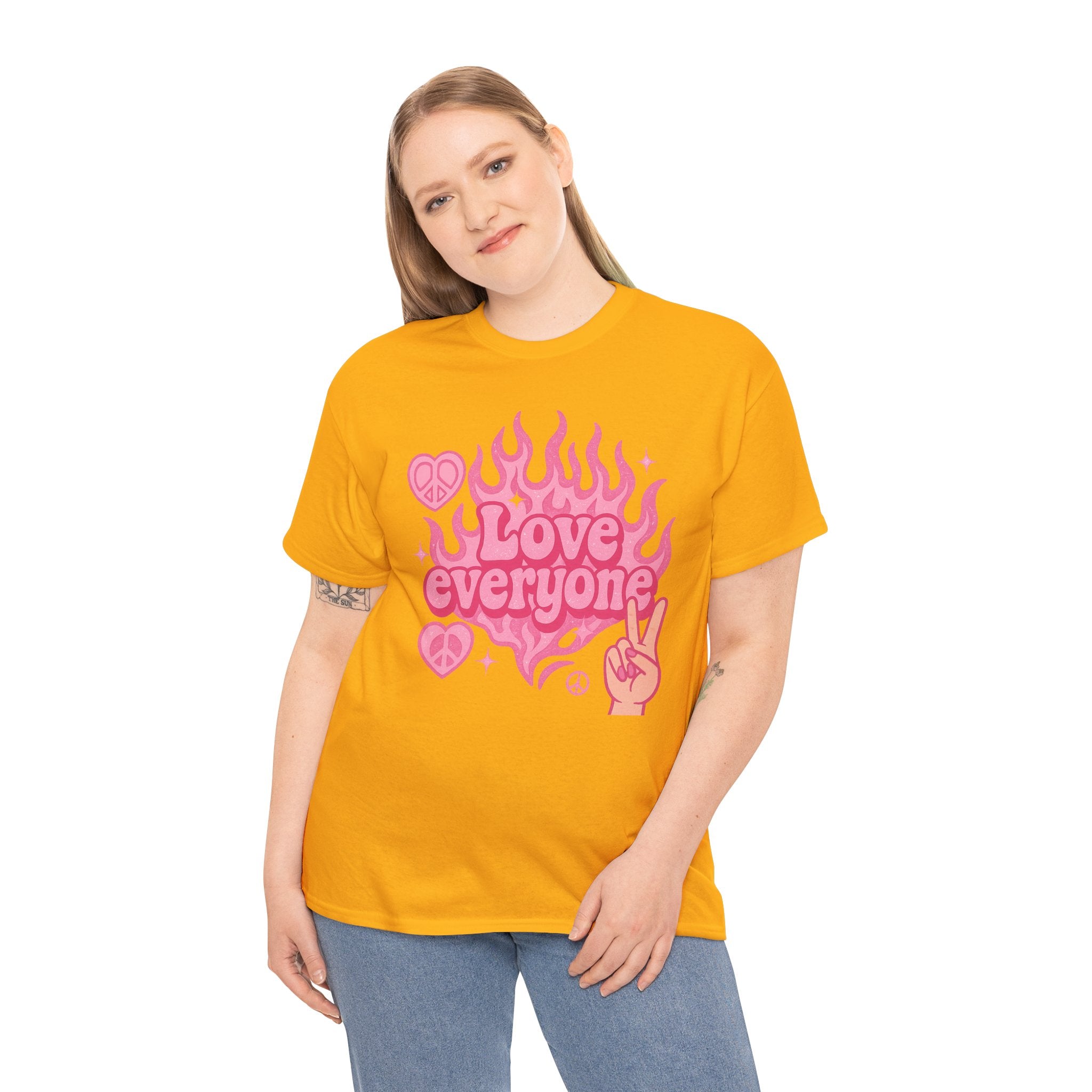 Love Everyone Unisex Heavy Cotton Tee - Peace & Love Graphic T-Shirt Inclusivity Unisex