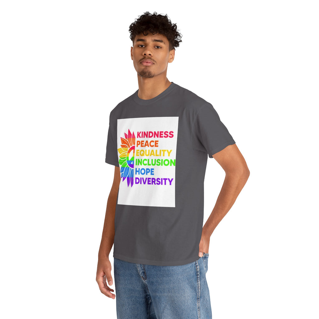 Rainbow Inclusivity Unisex Heavy Cotton Tee - Kindness, Peace, Equality, Hope & Diversity