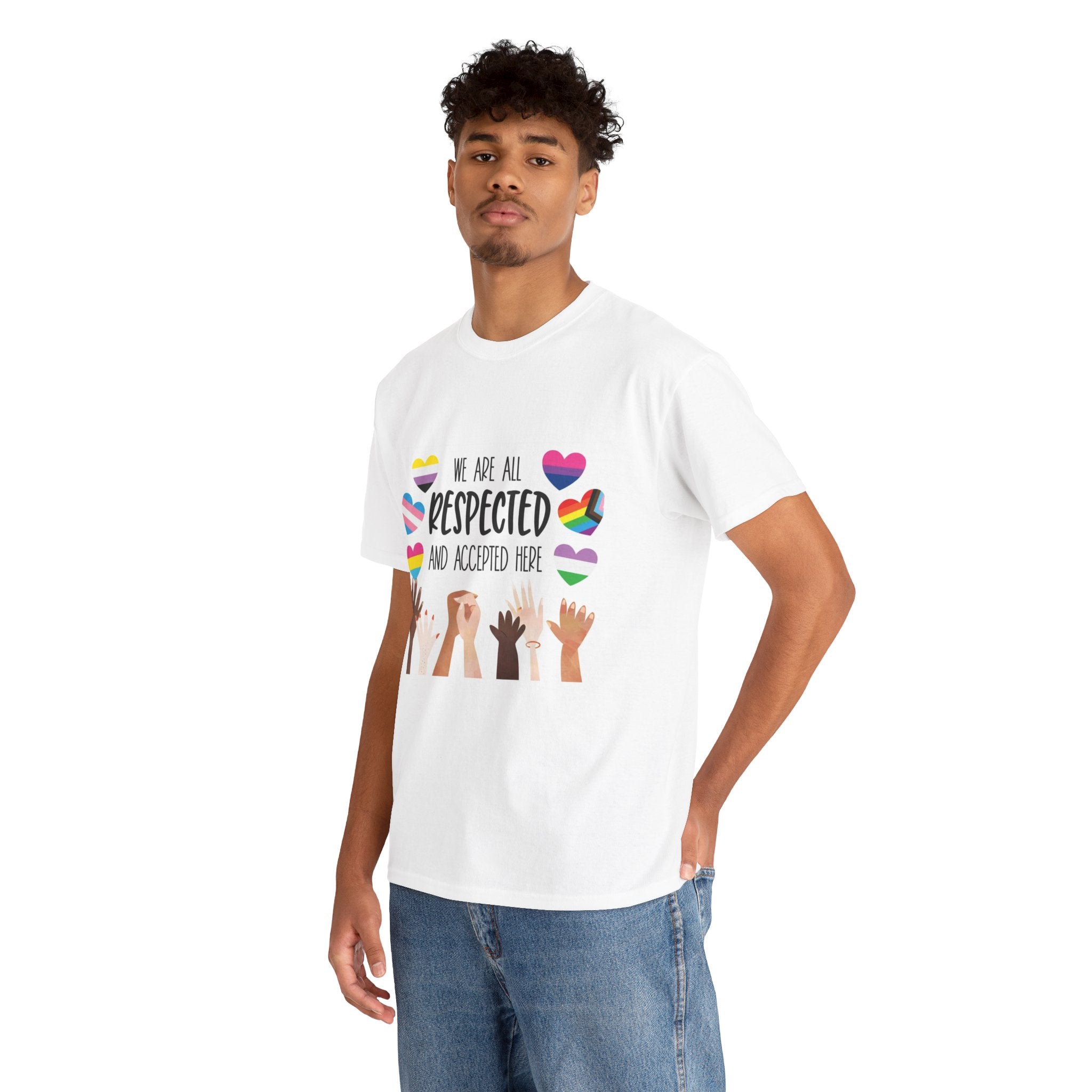 Inclusive Message Unisex Heavy Cotton Tee - "We Are All Respected and Accepted Here"  Inclusivity Unisex