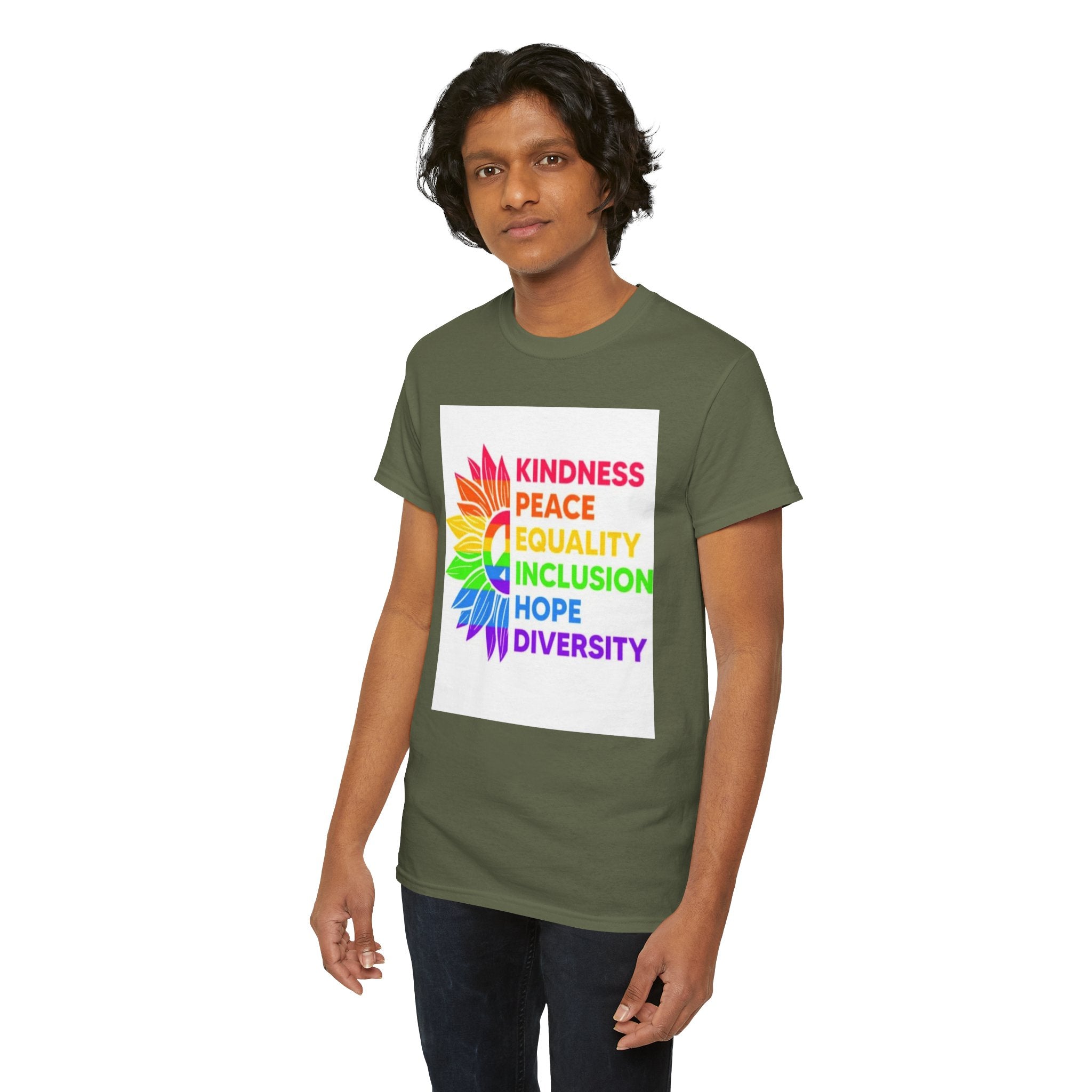 Rainbow Inclusivity Unisex Heavy Cotton Tee - Kindness, Peace, Equality, Hope & Diversity