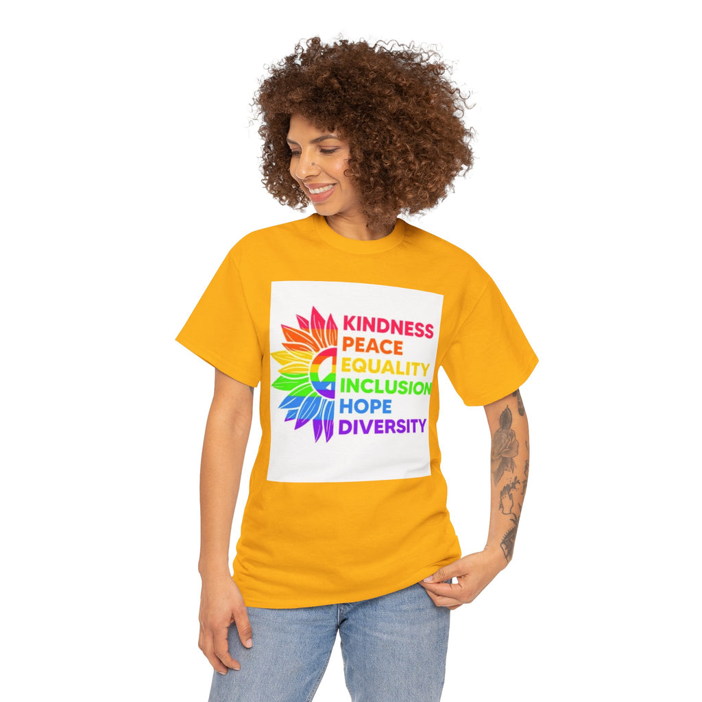 Rainbow Inclusivity Unisex Heavy Cotton Tee - Kindness, Peace, Equality, Hope & Diversity