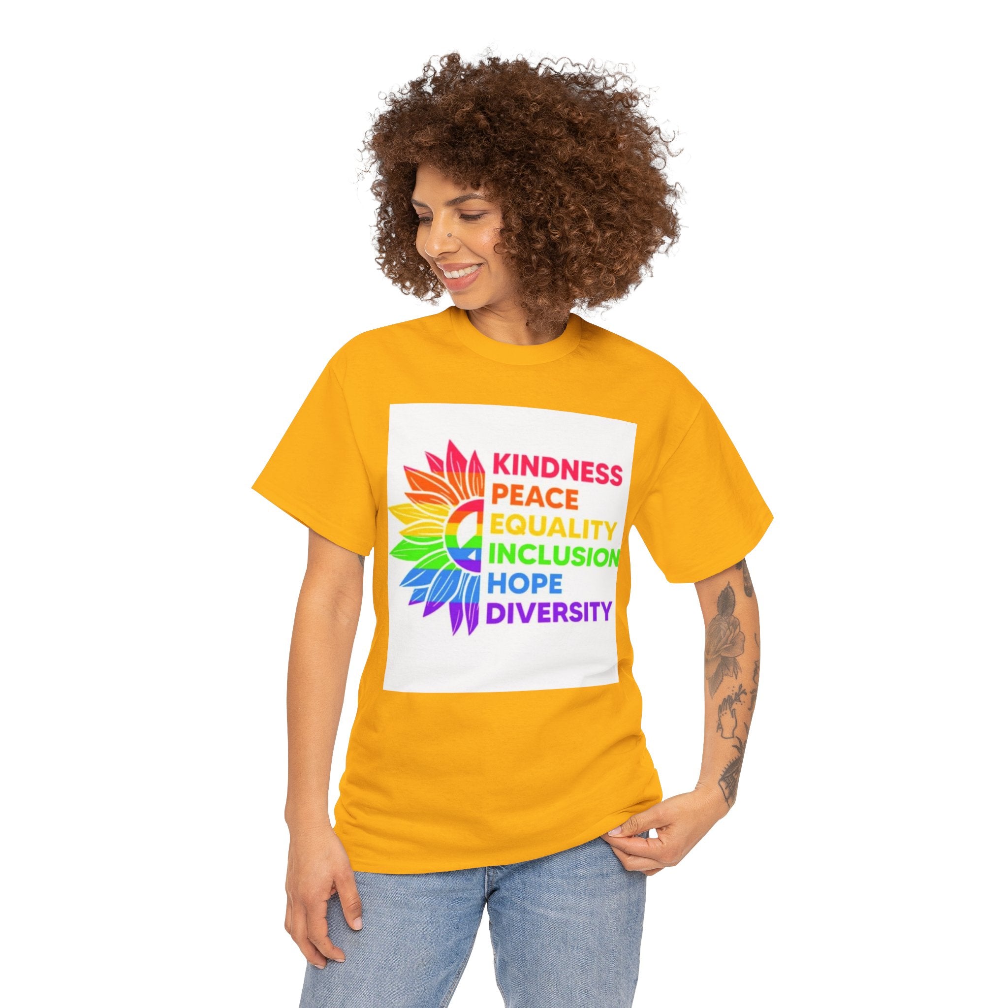 Rainbow Inclusivity Unisex Heavy Cotton Tee - Kindness, Peace, Equality, Hope & Diversity