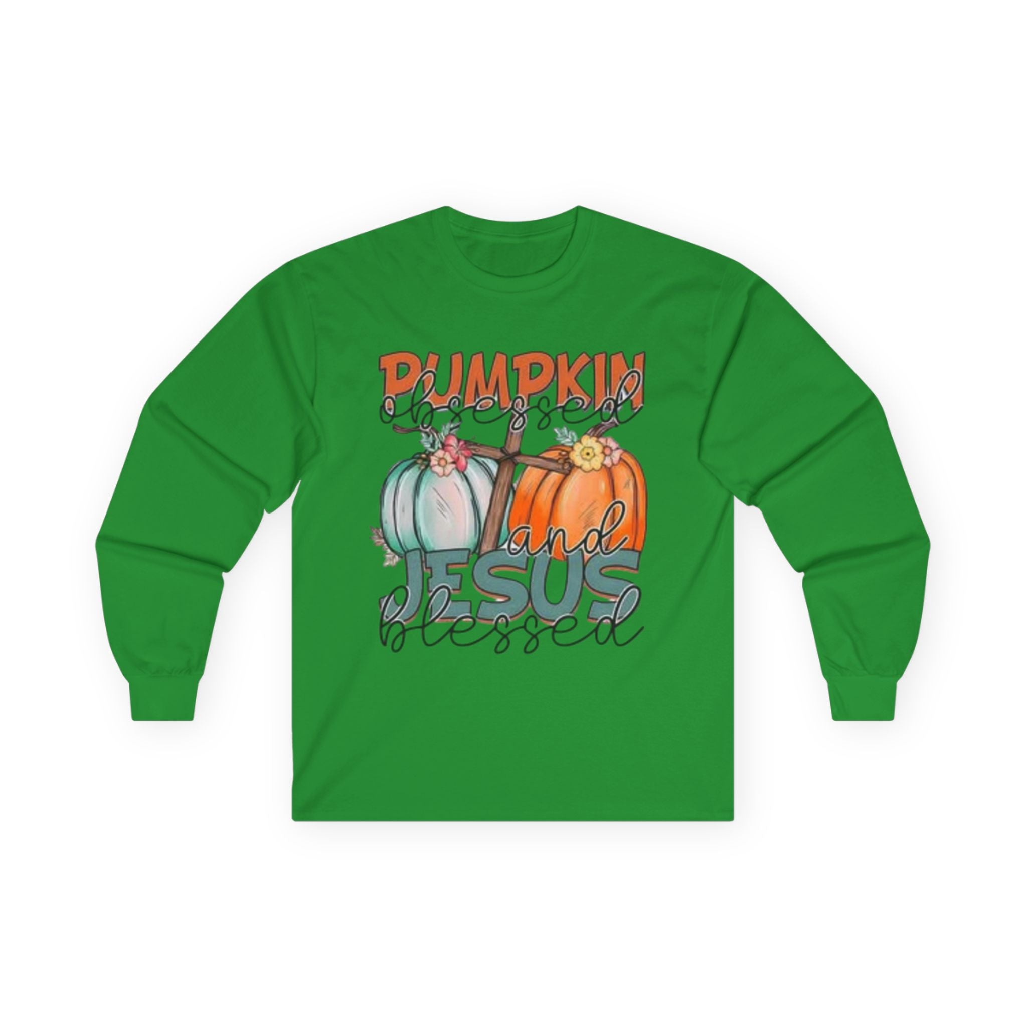 Pumpkin and Jesus Long Sleeve Tee, Fall Apparel, Unisex T-Shirt, Thanksgiving Shirt, Christian Clothing, Autumn Wear, Seasonal Fashion