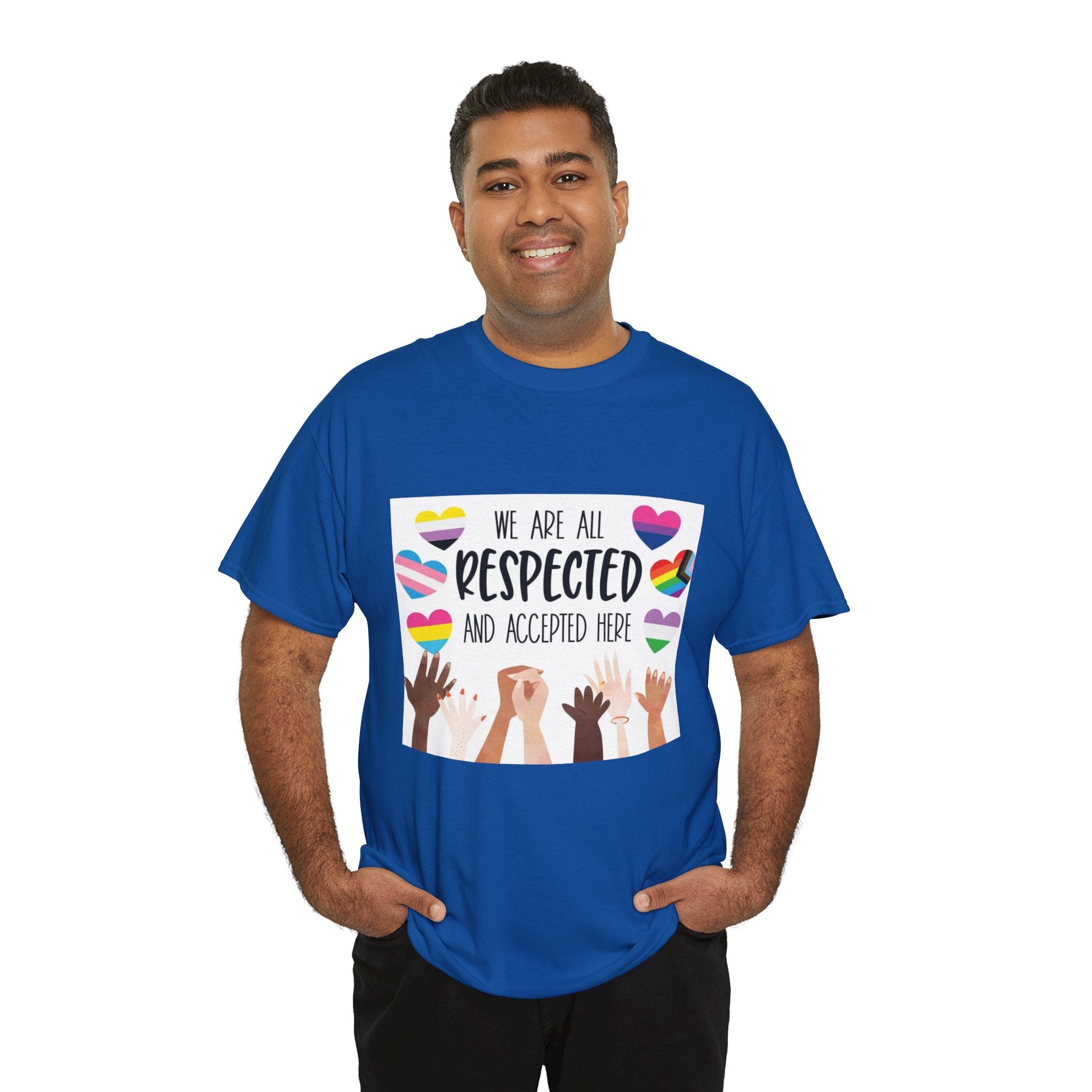 Inclusive Message Unisex Heavy Cotton Tee - "We Are All Respected and Accepted Here"  Inclusivity Unisex