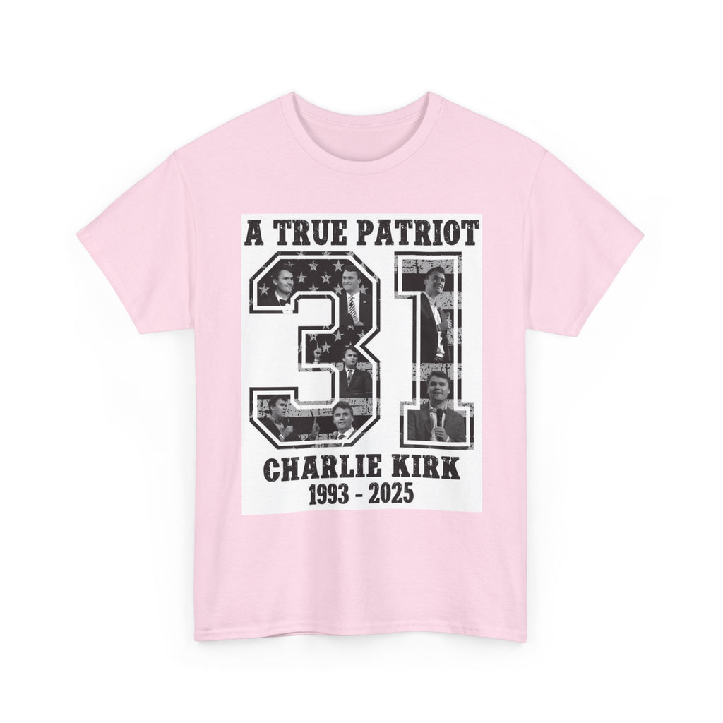 Patriotic Kirk Tribute Tee, Unisex Heavy Cotton Tee, Memorial Shirt, Tribute Gift, 4th of July, Casual Wear, Commemorative Apparel