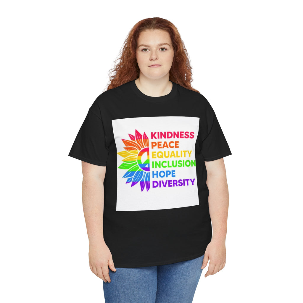 Rainbow Inclusivity Unisex Heavy Cotton Tee - Kindness, Peace, Equality, Hope & Diversity