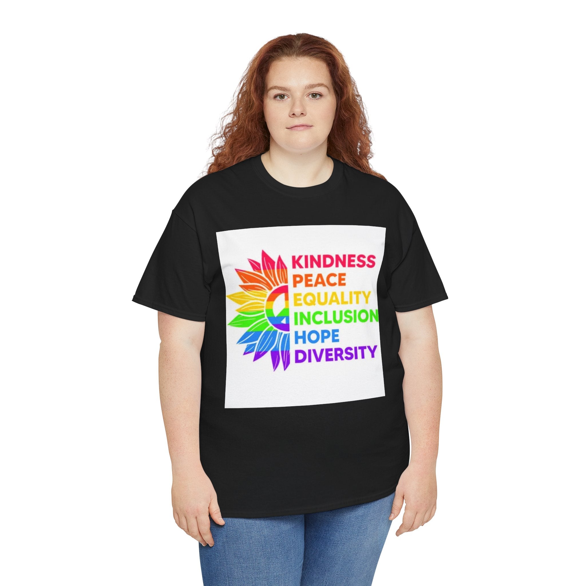 Rainbow Inclusivity Unisex Heavy Cotton Tee - Kindness, Peace, Equality, Hope & Diversity