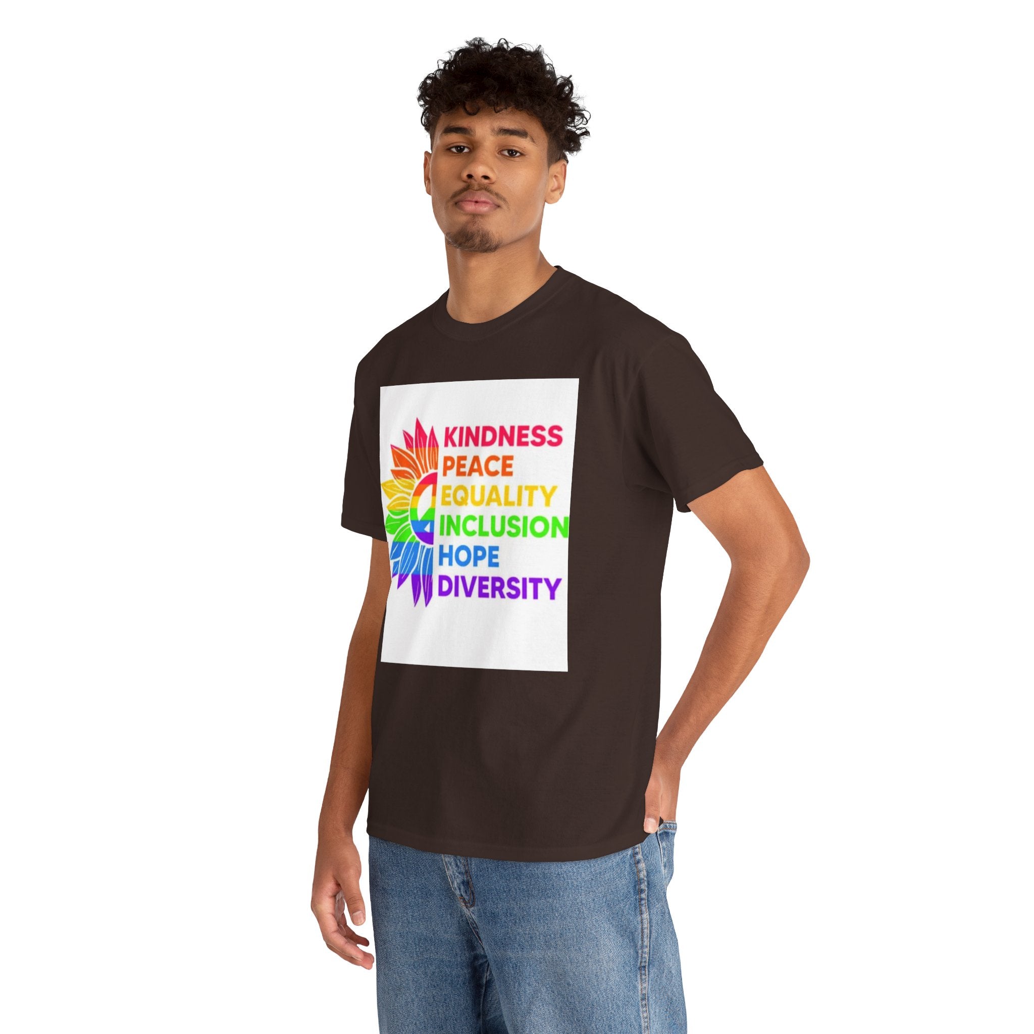 Rainbow Inclusivity Unisex Heavy Cotton Tee - Kindness, Peace, Equality, Hope & Diversity