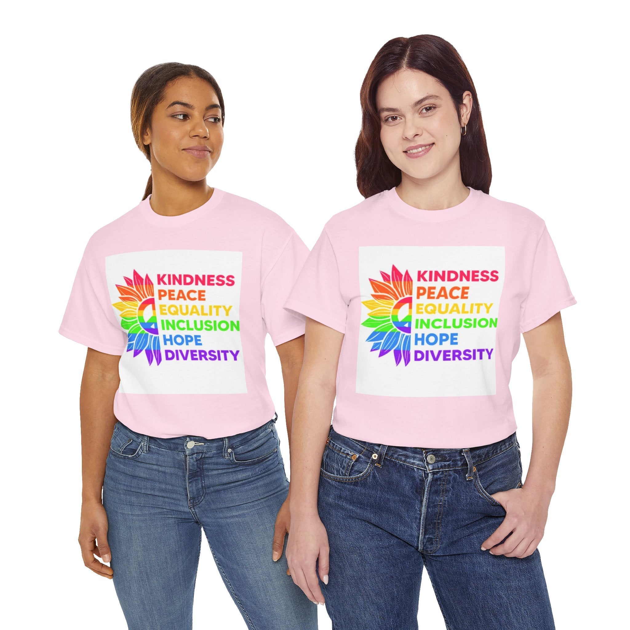 Rainbow Inclusivity Unisex Heavy Cotton Tee - Kindness, Peace, Equality, Hope & Diversity