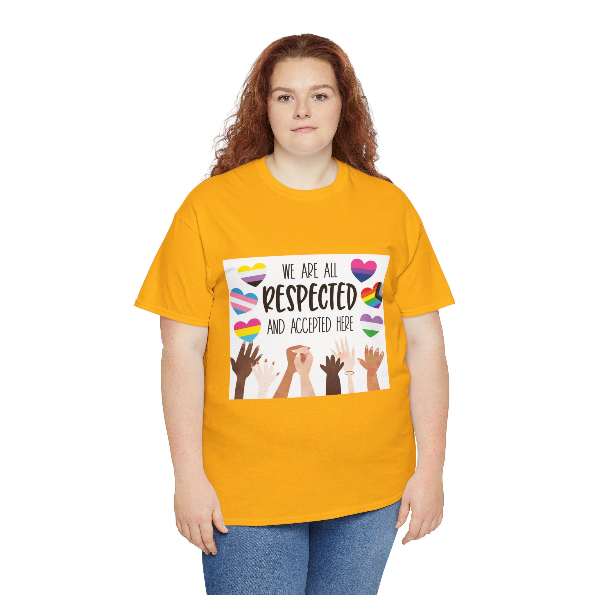 Inclusive Message Unisex Heavy Cotton Tee - "We Are All Respected and Accepted Here"  Inclusivity Unisex