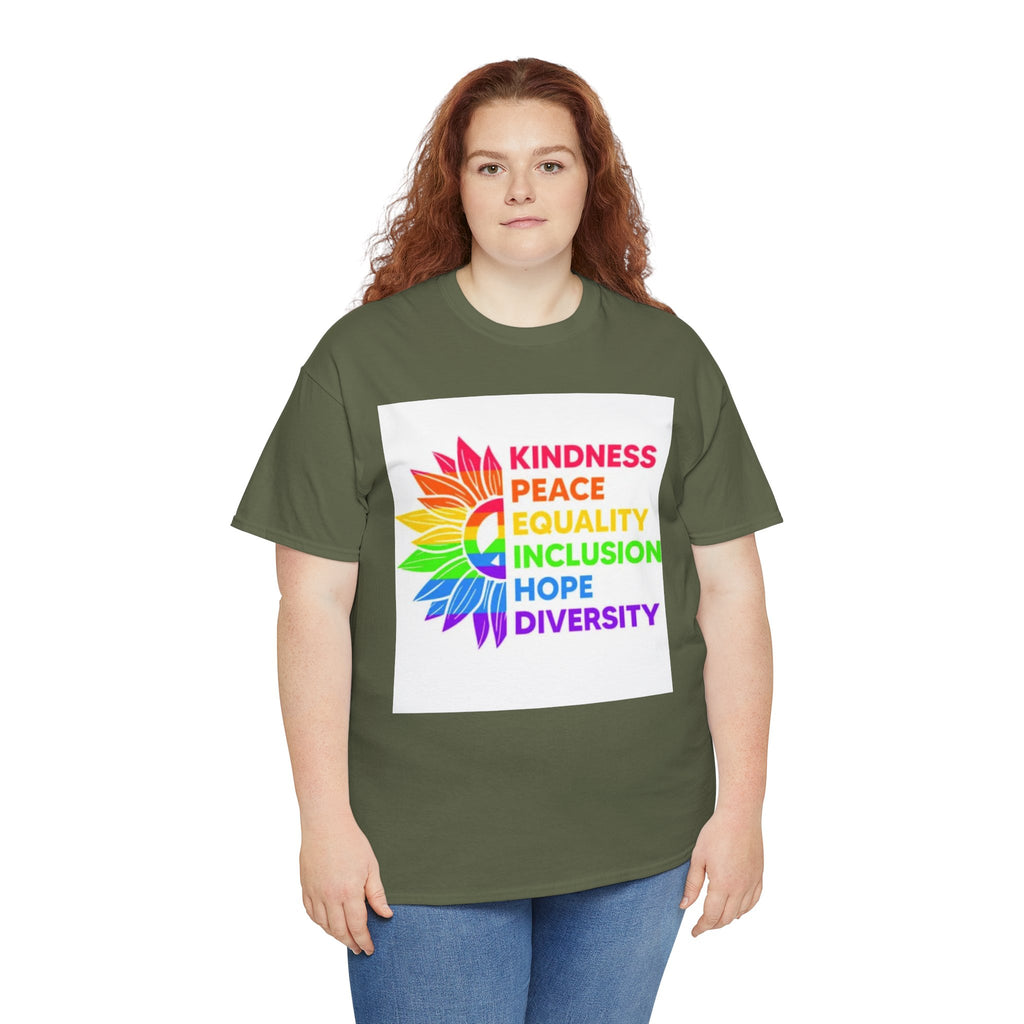 Rainbow Inclusivity Unisex Heavy Cotton Tee - Kindness, Peace, Equality, Hope & Diversity