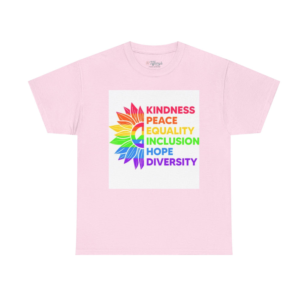 Rainbow Inclusivity Unisex Heavy Cotton Tee - Kindness, Peace, Equality, Hope & Diversity