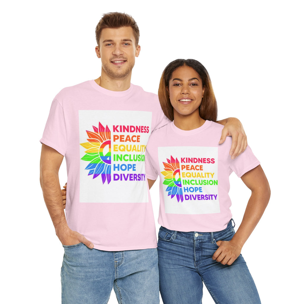 Rainbow Inclusivity Unisex Heavy Cotton Tee - Kindness, Peace, Equality, Hope & Diversity