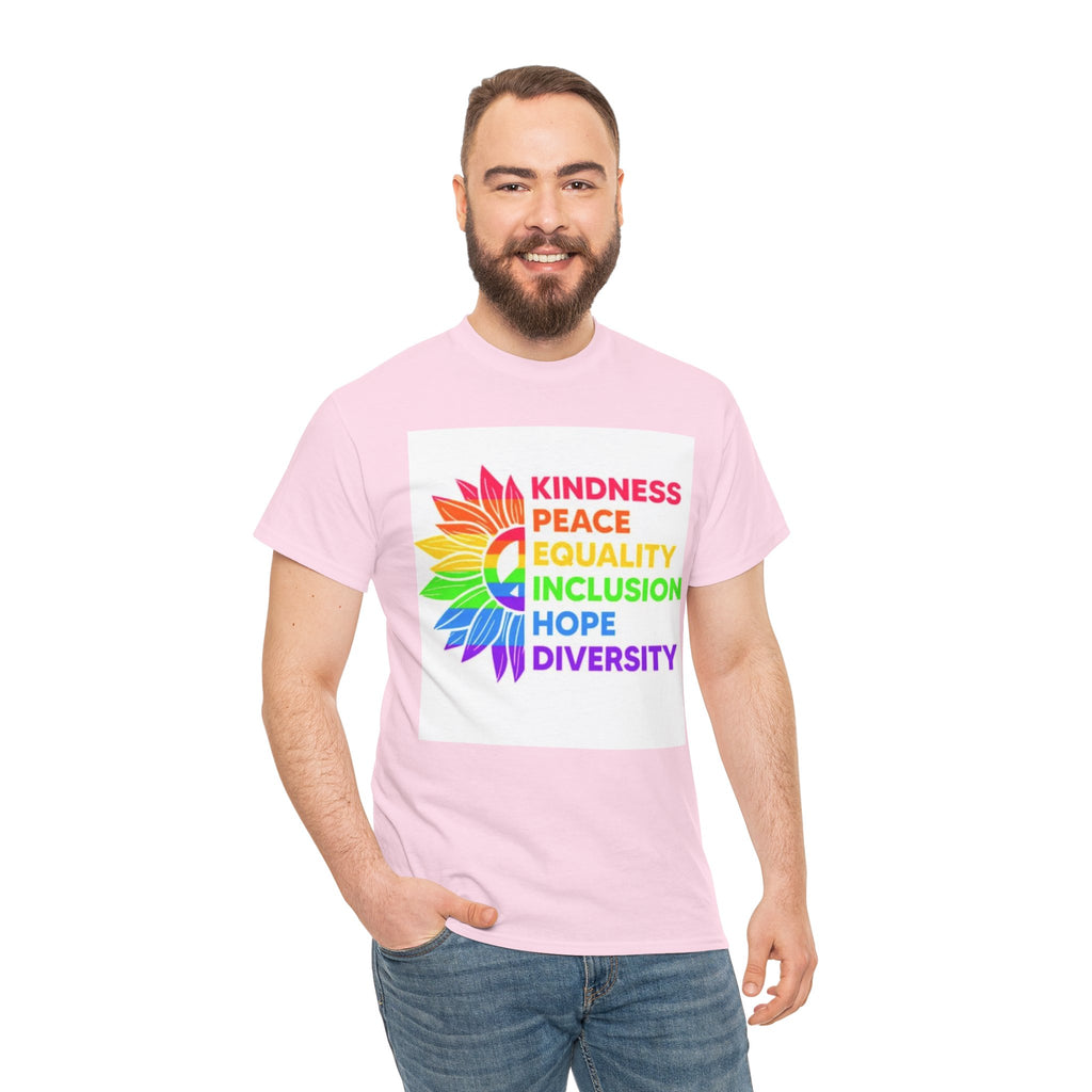 Rainbow Inclusivity Unisex Heavy Cotton Tee - Kindness, Peace, Equality, Hope & Diversity