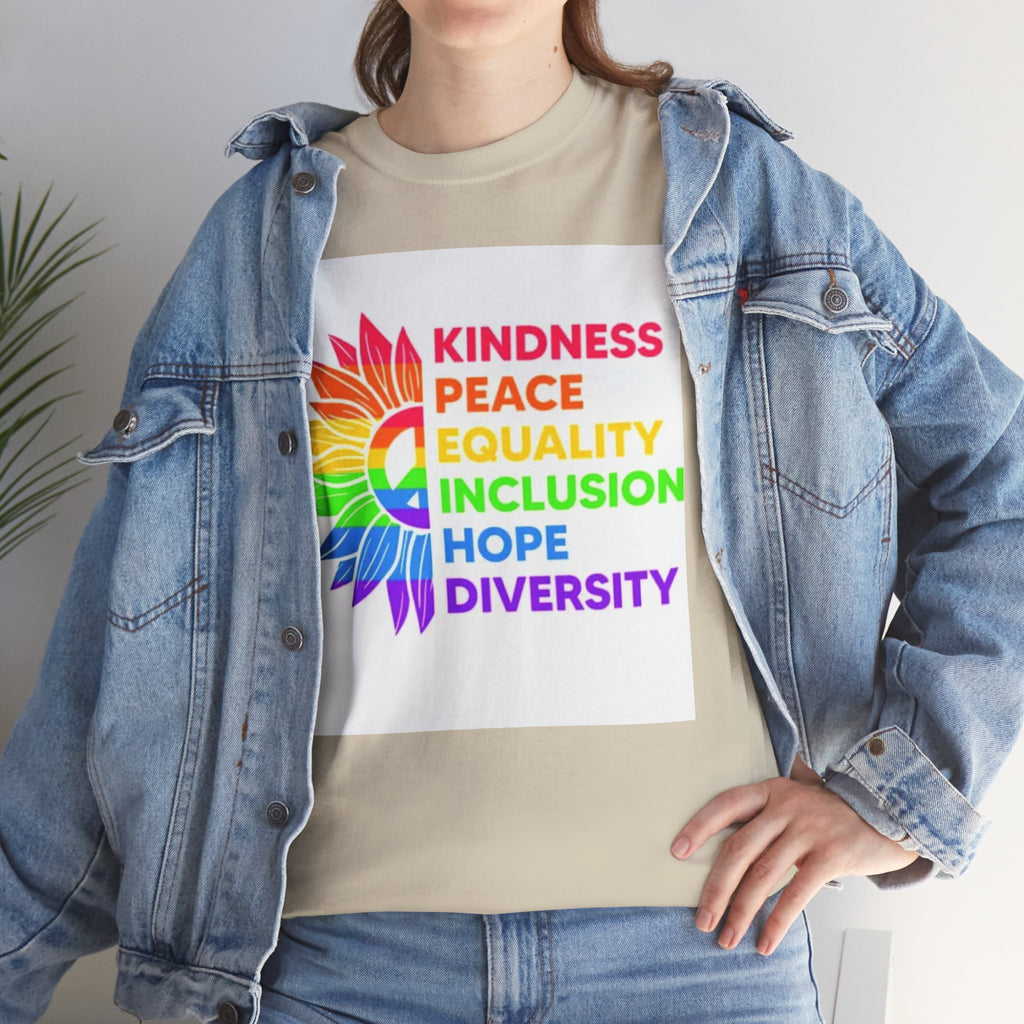 Rainbow Inclusivity Unisex Heavy Cotton Tee - Kindness, Peace, Equality, Hope & Diversity
