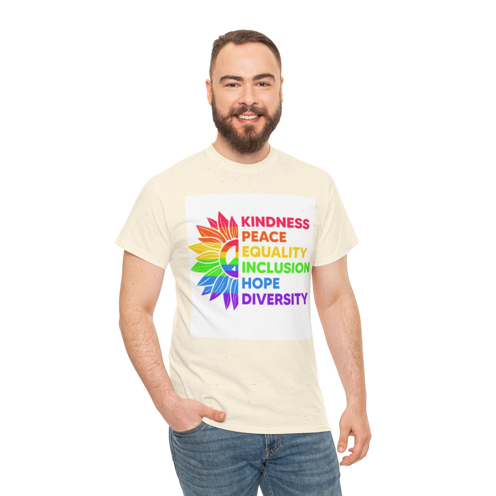 Rainbow Inclusivity Unisex Heavy Cotton Tee - Kindness, Peace, Equality, Hope & Diversity