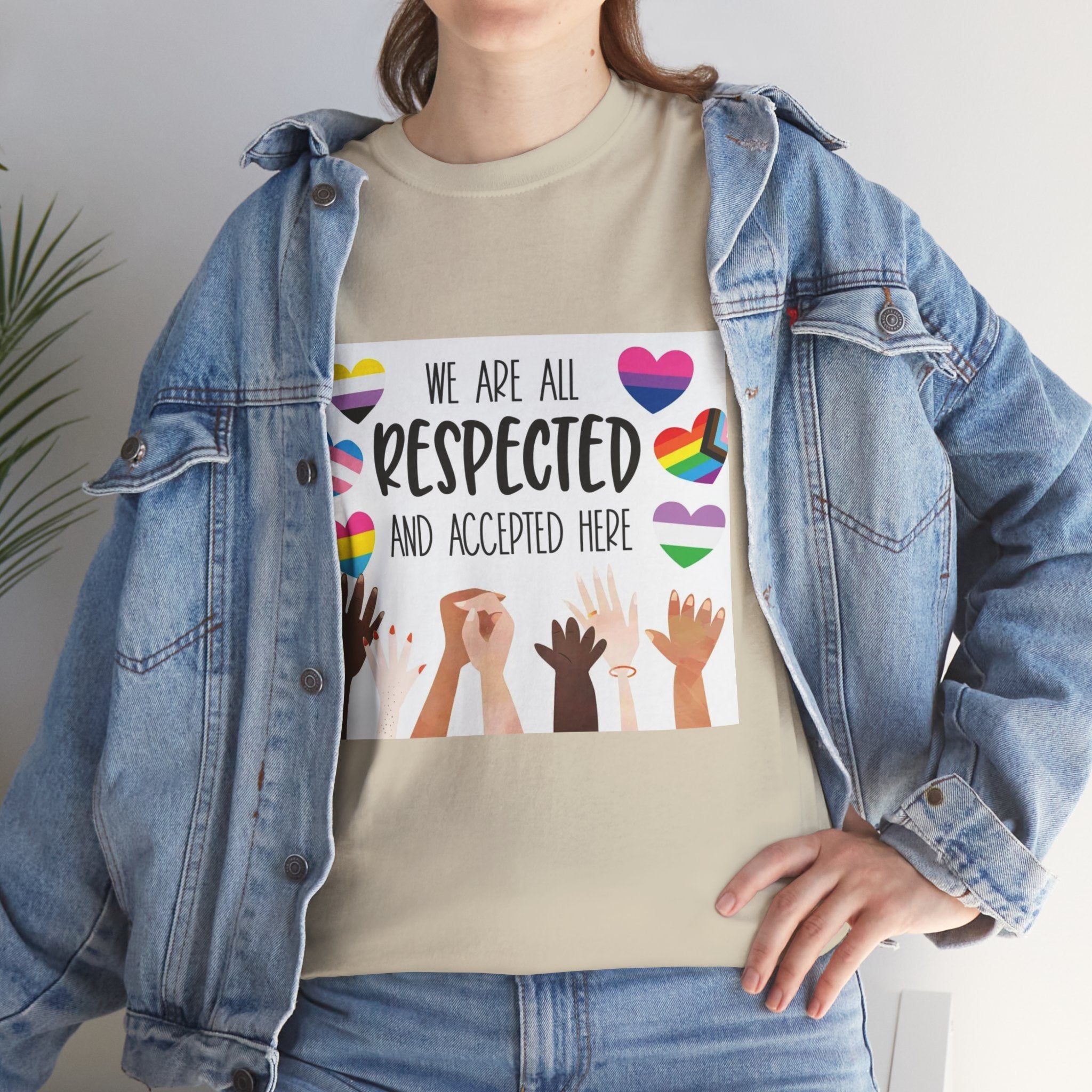 Inclusive Message Unisex Heavy Cotton Tee - "We Are All Respected and Accepted Here"  Inclusivity Unisex