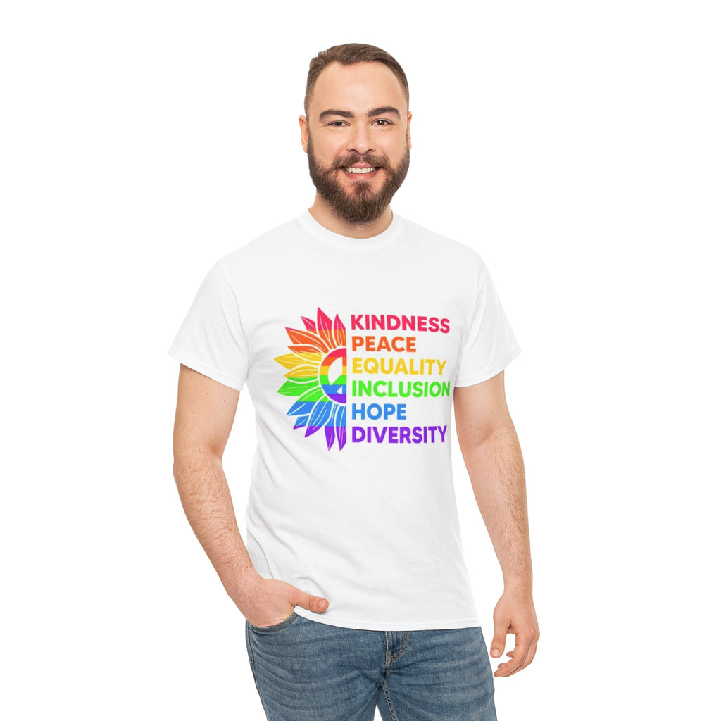 Rainbow Inclusivity Unisex Heavy Cotton Tee - Kindness, Peace, Equality, Hope & Diversity