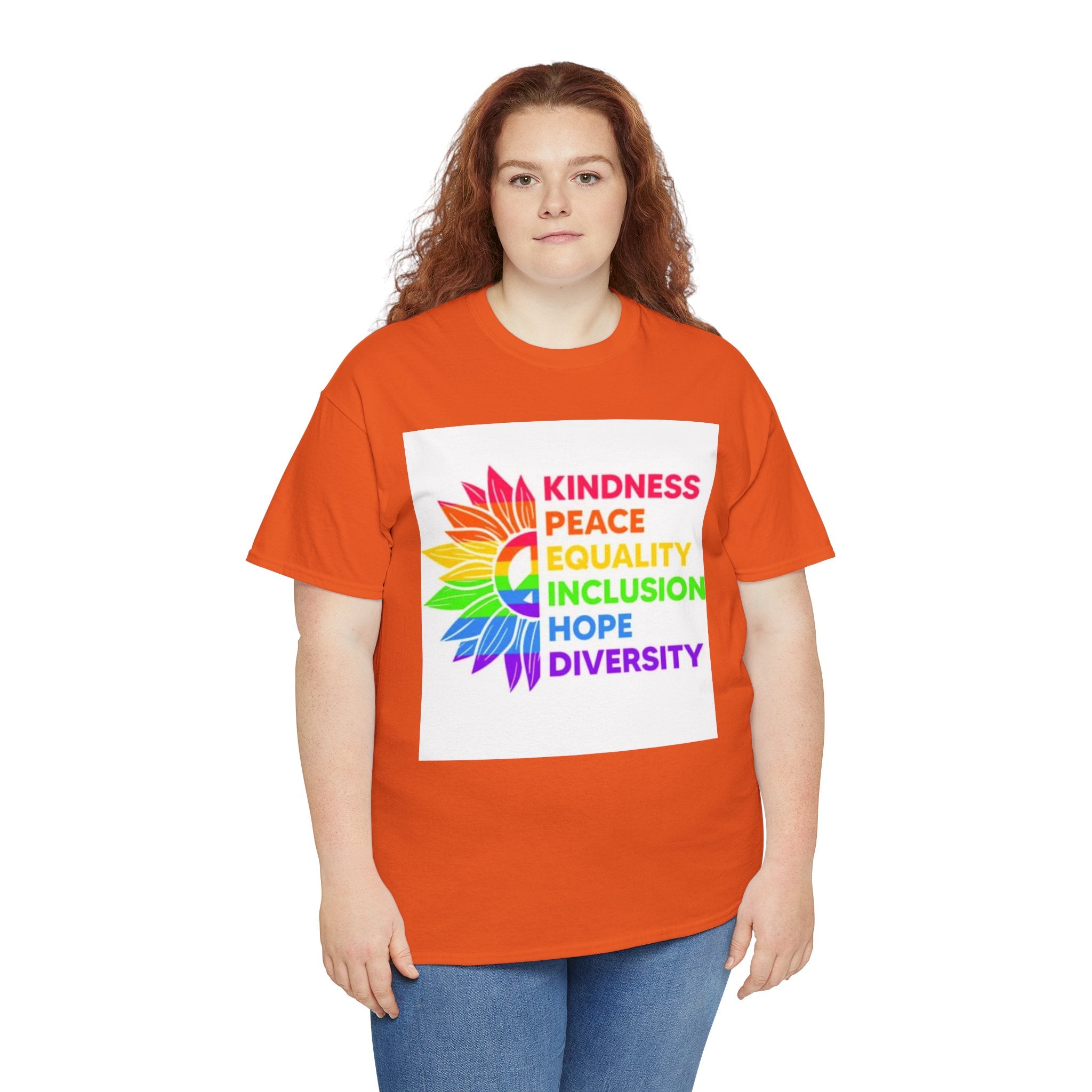 Rainbow Inclusivity Unisex Heavy Cotton Tee - Kindness, Peace, Equality, Hope & Diversity