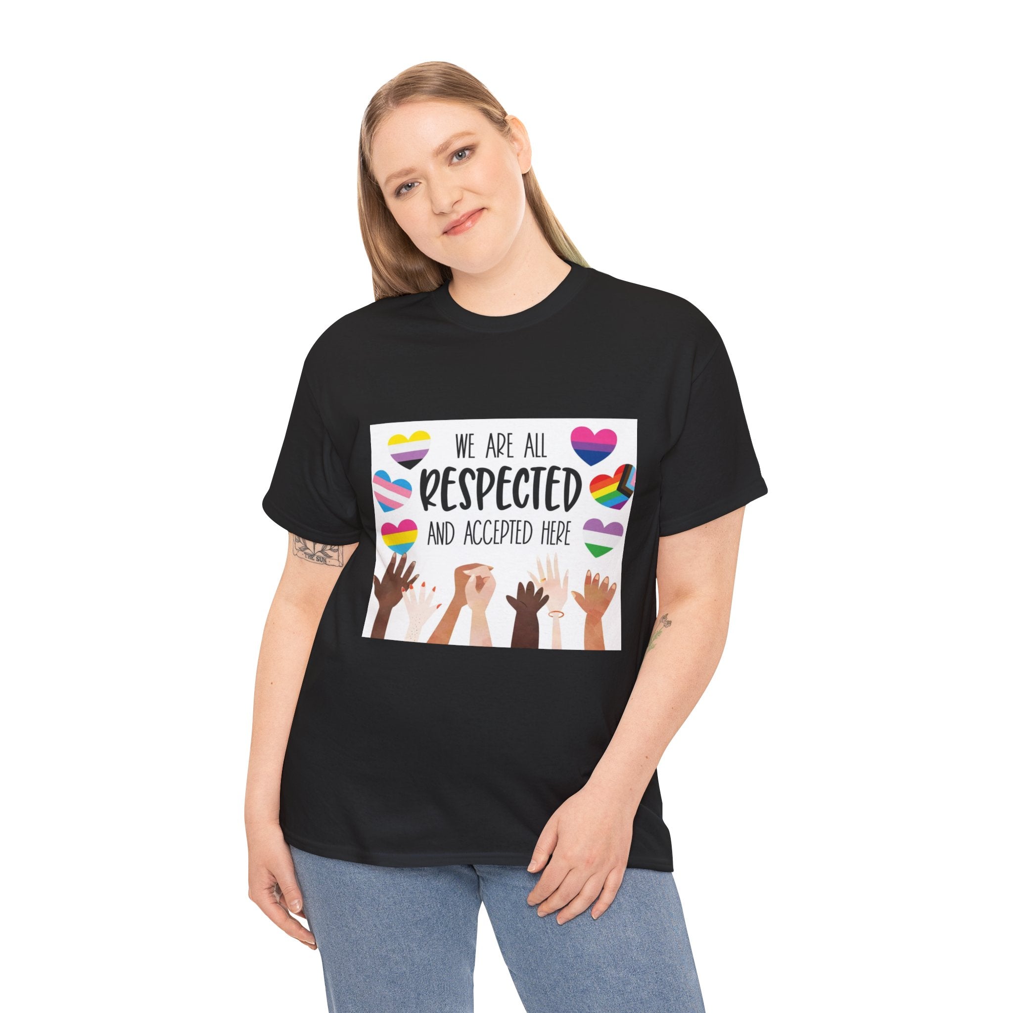 Inclusive Message Unisex Heavy Cotton Tee - "We Are All Respected and Accepted Here"  Inclusivity Unisex