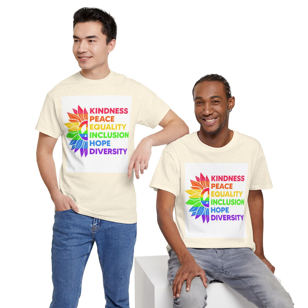 Rainbow Inclusivity Unisex Heavy Cotton Tee - Kindness, Peace, Equality, Hope & Diversity