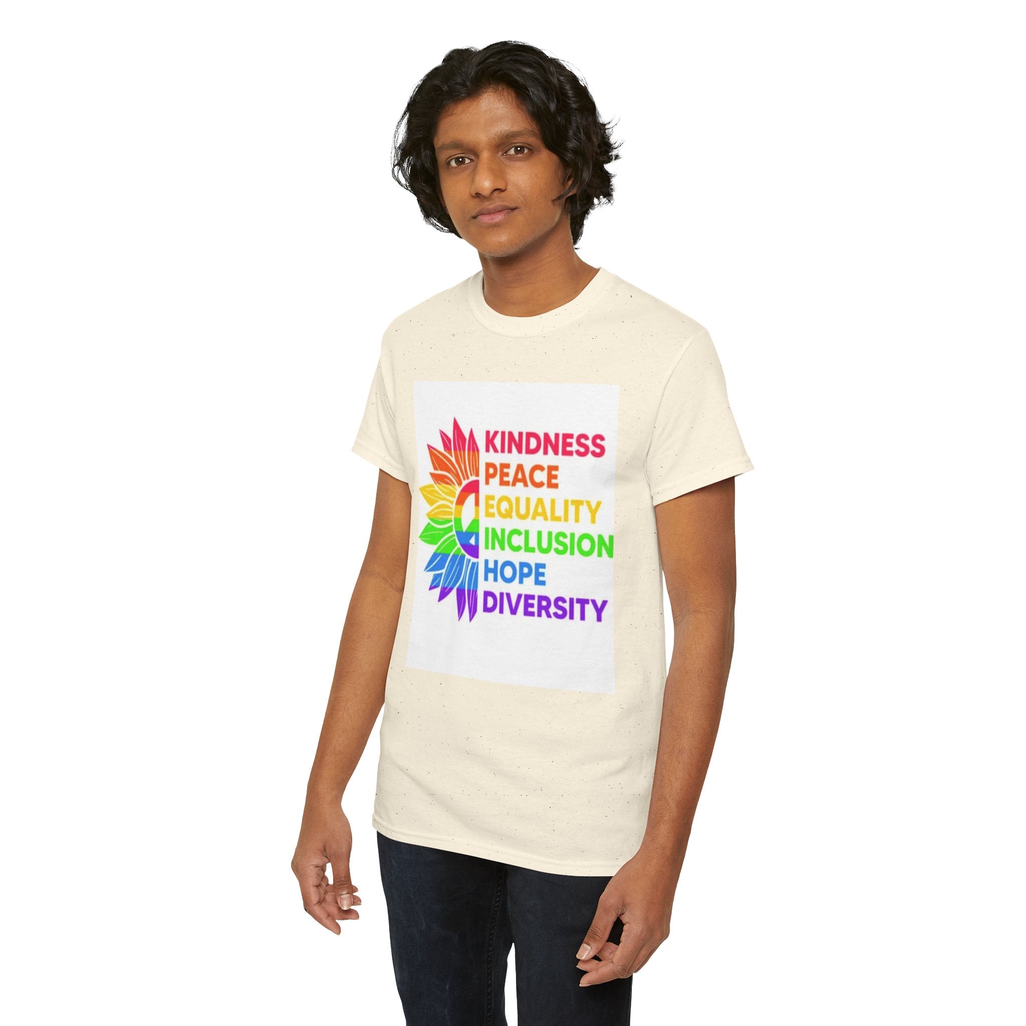 Rainbow Inclusivity Unisex Heavy Cotton Tee - Kindness, Peace, Equality, Hope & Diversity