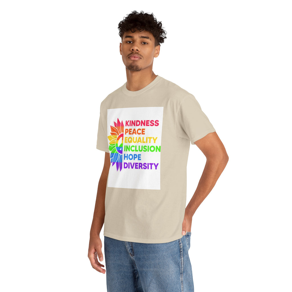 Rainbow Inclusivity Unisex Heavy Cotton Tee - Kindness, Peace, Equality, Hope & Diversity