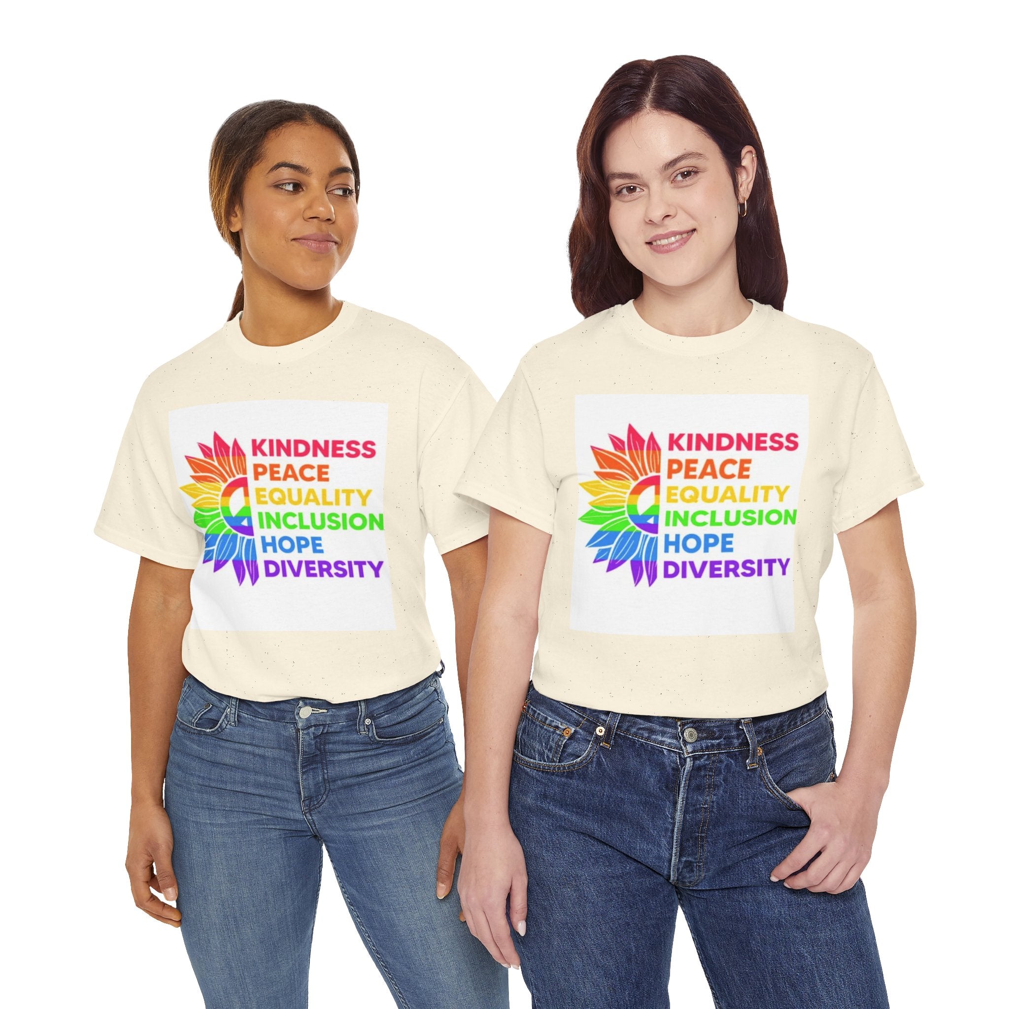 Rainbow Inclusivity Unisex Heavy Cotton Tee - Kindness, Peace, Equality, Hope & Diversity