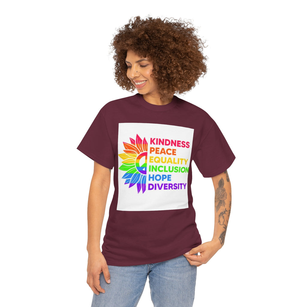 Rainbow Inclusivity Unisex Heavy Cotton Tee - Kindness, Peace, Equality, Hope & Diversity