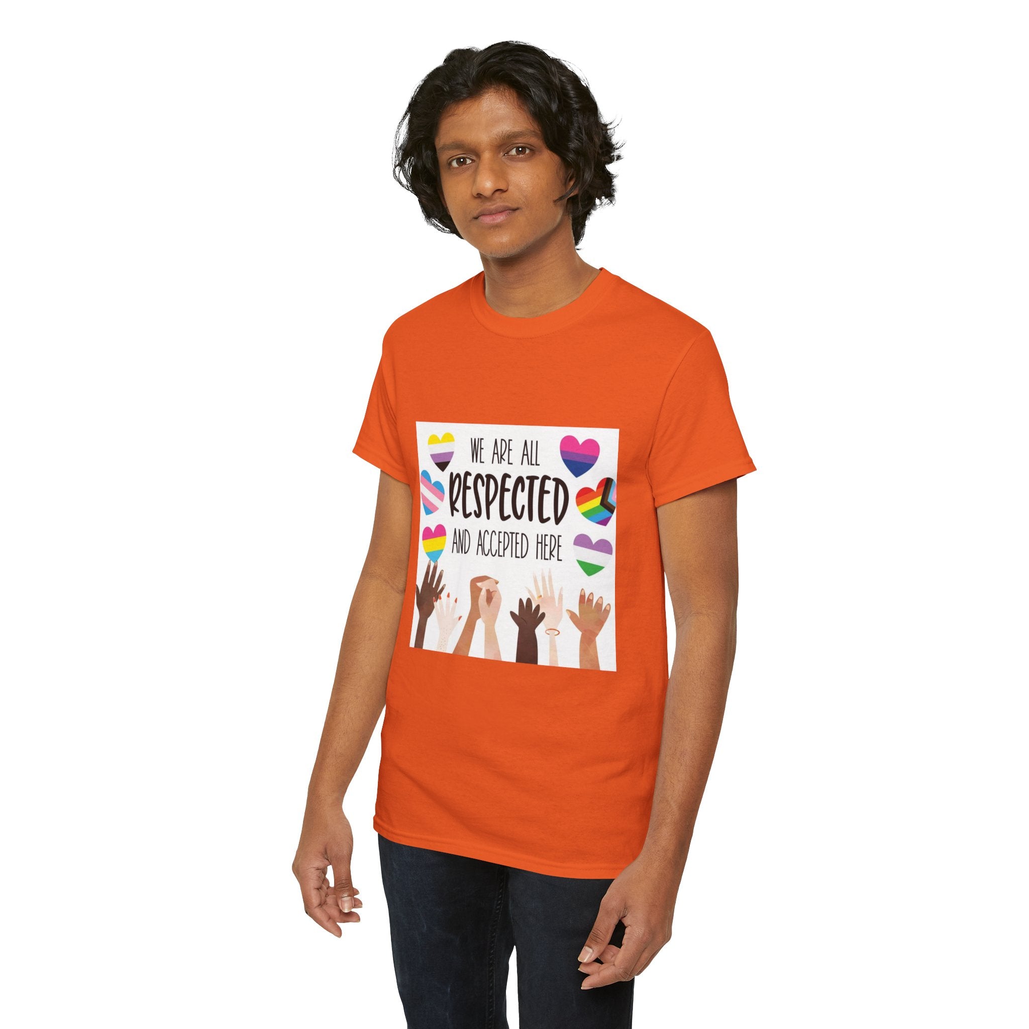 Inclusive Message Unisex Heavy Cotton Tee - "We Are All Respected and Accepted Here"  Inclusivity Unisex