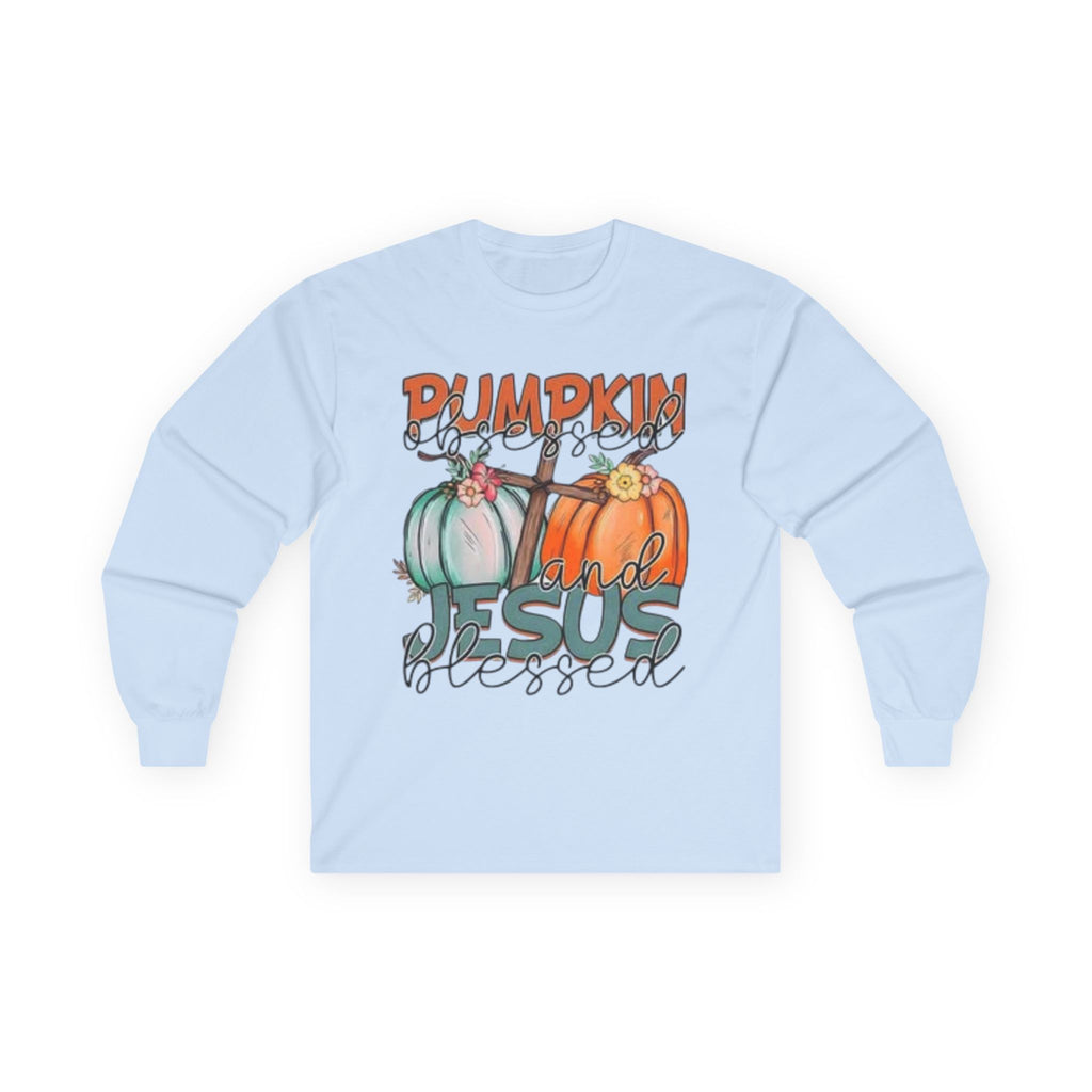 Pumpkin and Jesus Long Sleeve Tee, Fall Apparel, Unisex T-Shirt, Thanksgiving Shirt, Christian Clothing, Autumn Wear, Seasonal Fashion