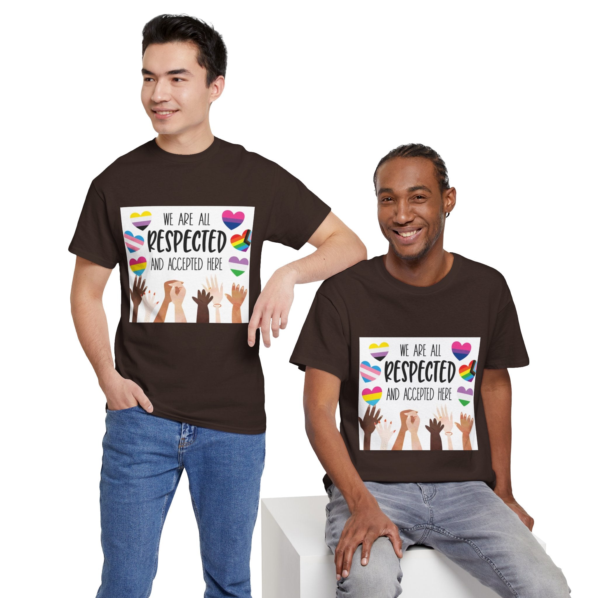 Inclusive Message Unisex Heavy Cotton Tee - "We Are All Respected and Accepted Here"  Inclusivity Unisex