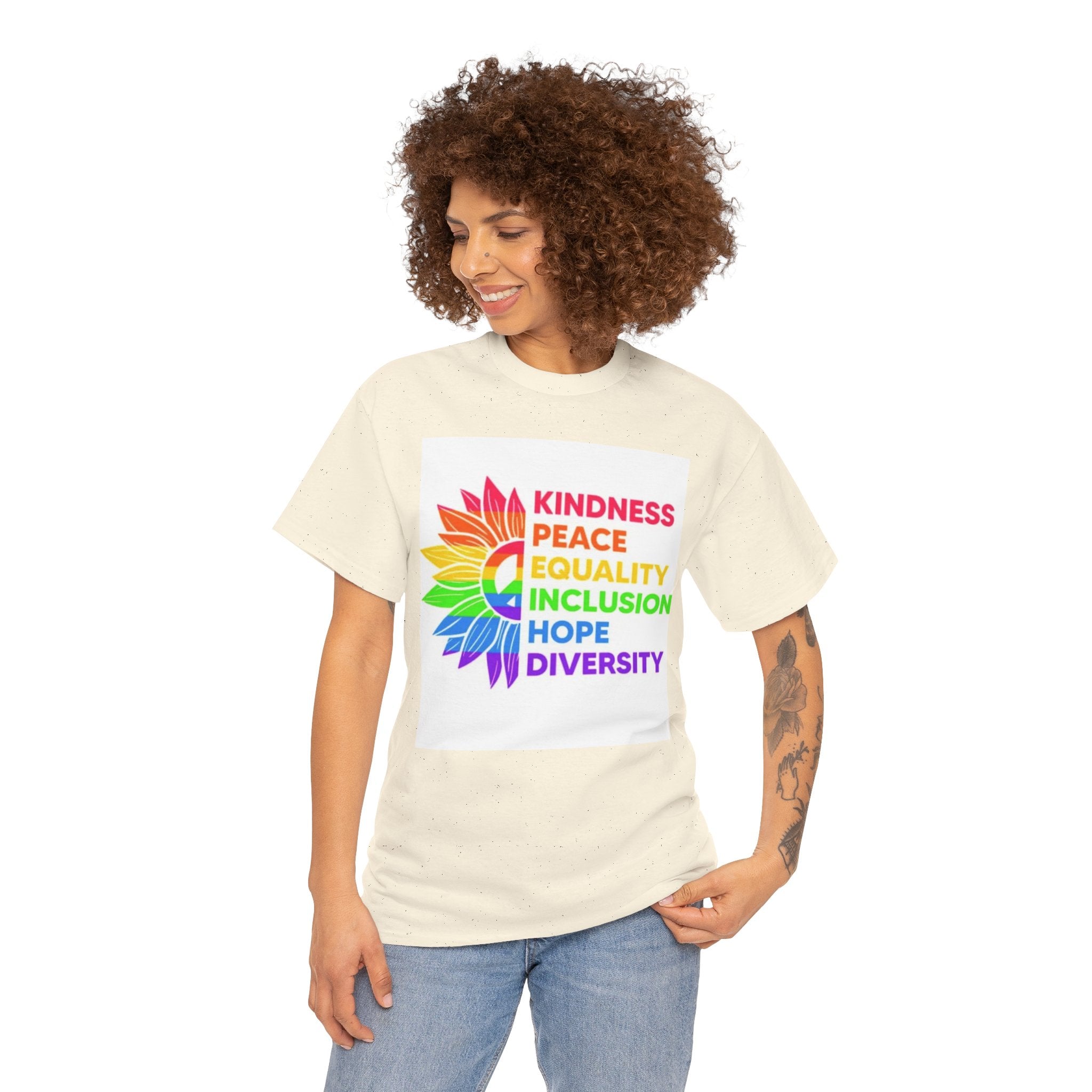 Rainbow Inclusivity Unisex Heavy Cotton Tee - Kindness, Peace, Equality, Hope & Diversity