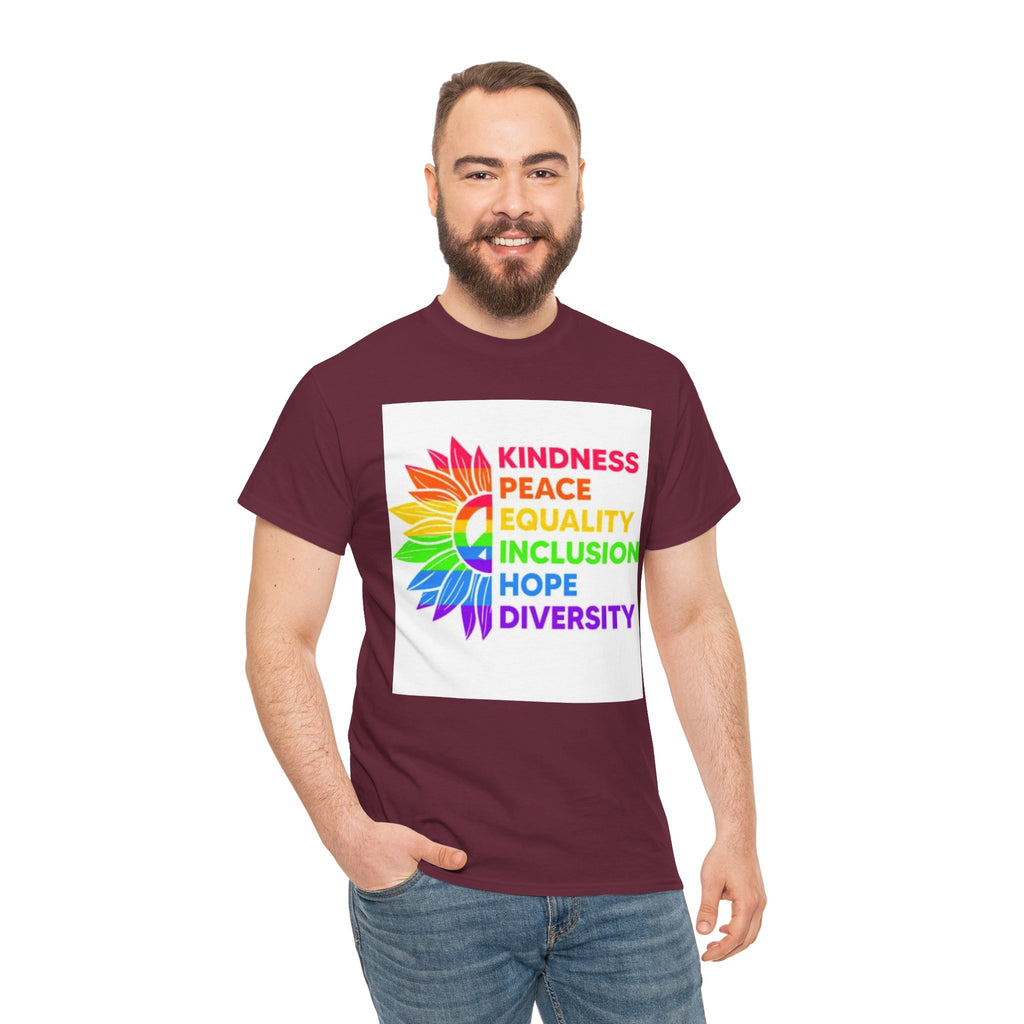 Rainbow Inclusivity Unisex Heavy Cotton Tee - Kindness, Peace, Equality, Hope & Diversity