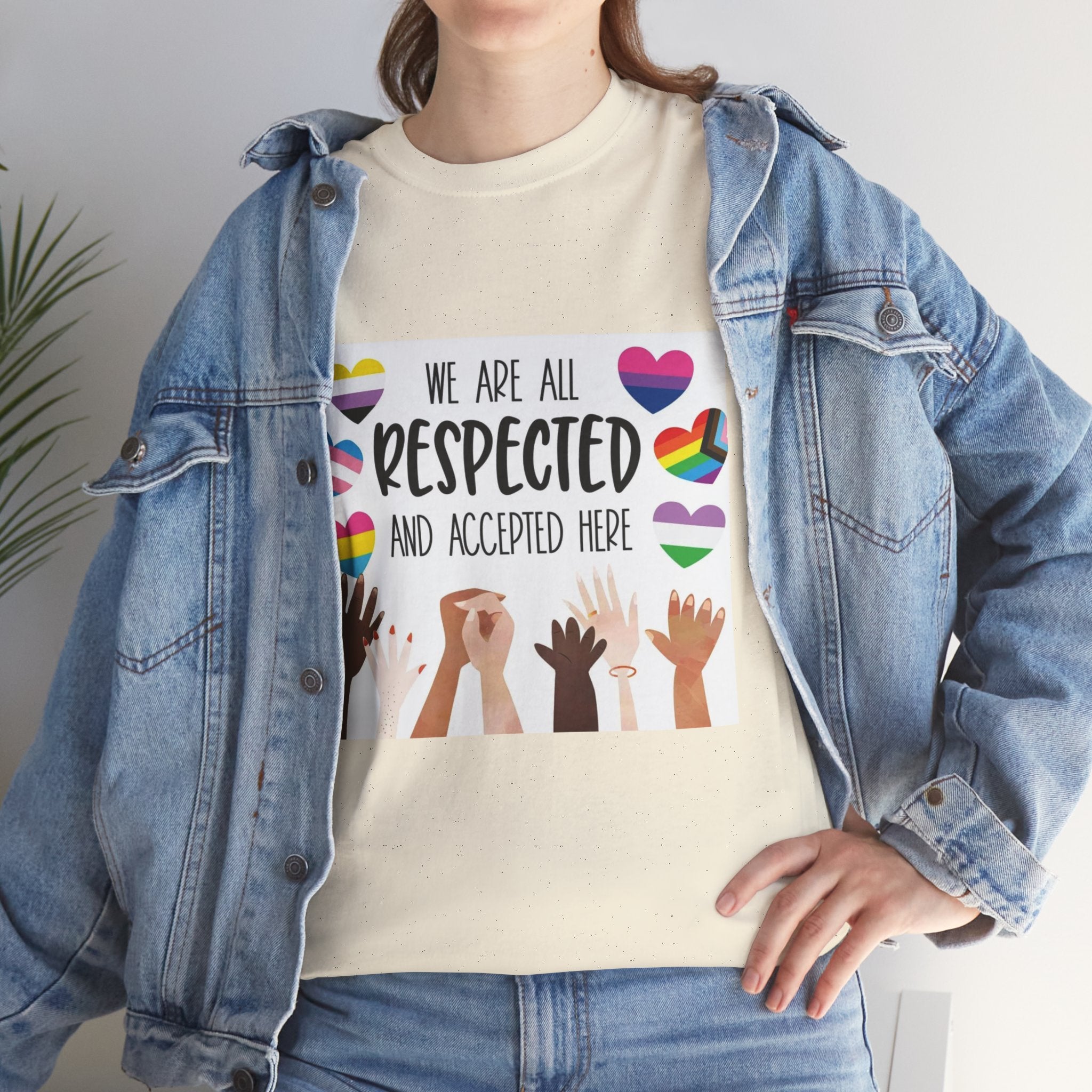 Inclusive Message Unisex Heavy Cotton Tee - "We Are All Respected and Accepted Here"  Inclusivity Unisex