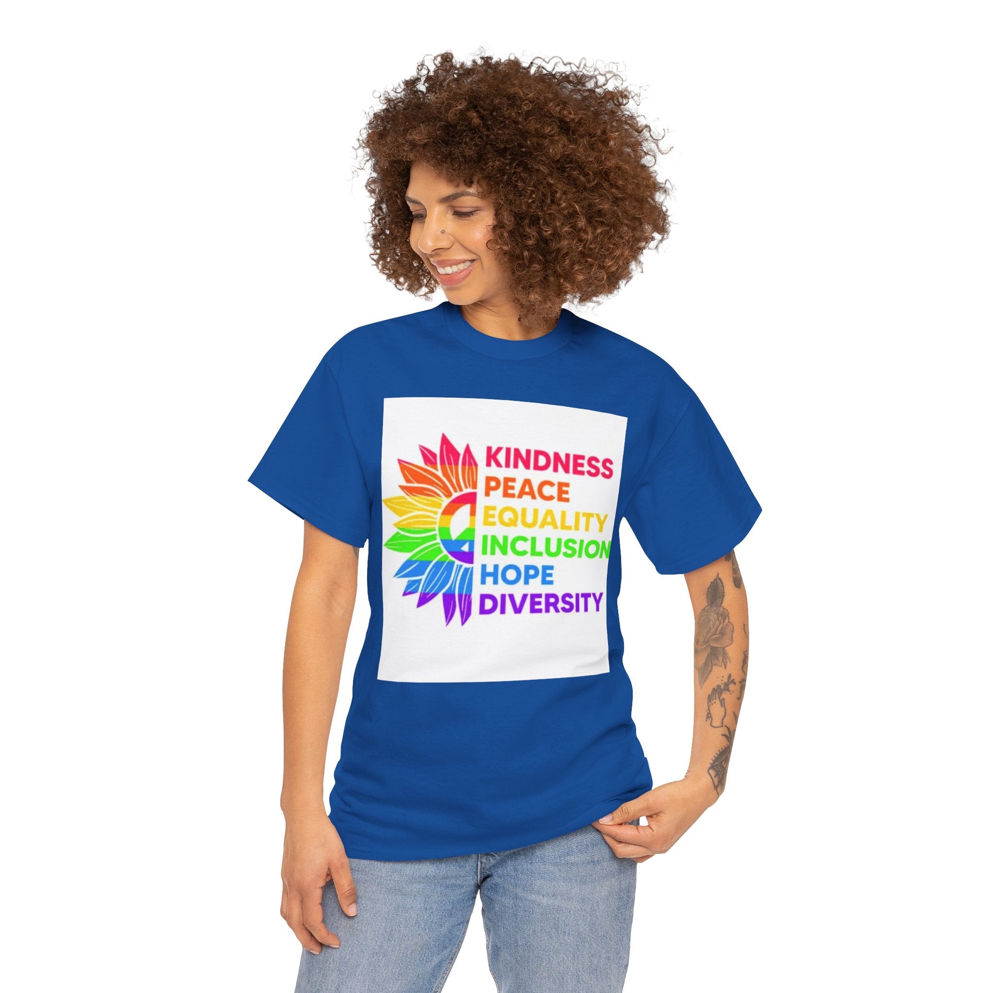 Rainbow Inclusivity Unisex Heavy Cotton Tee - Kindness, Peace, Equality, Hope & Diversity