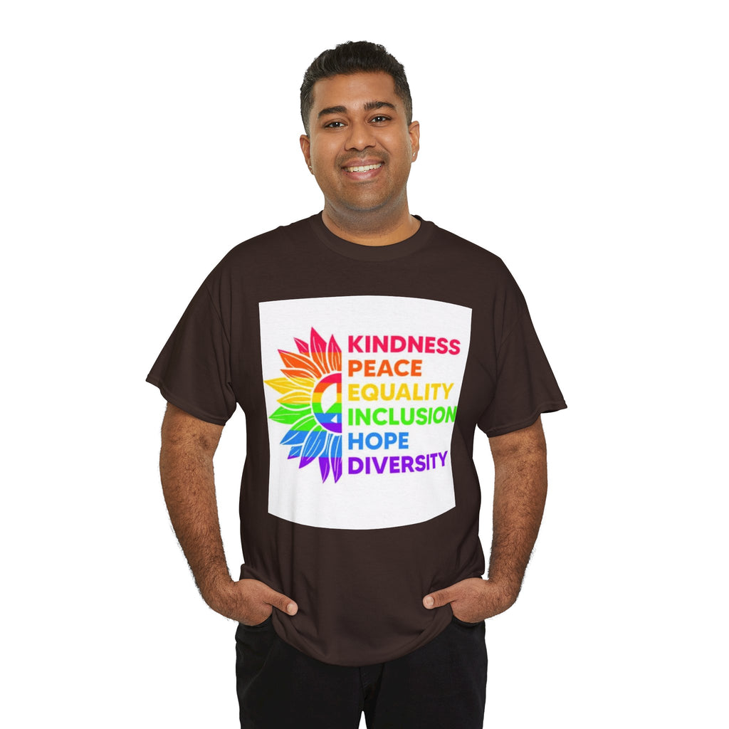 Rainbow Inclusivity Unisex Heavy Cotton Tee - Kindness, Peace, Equality, Hope & Diversity