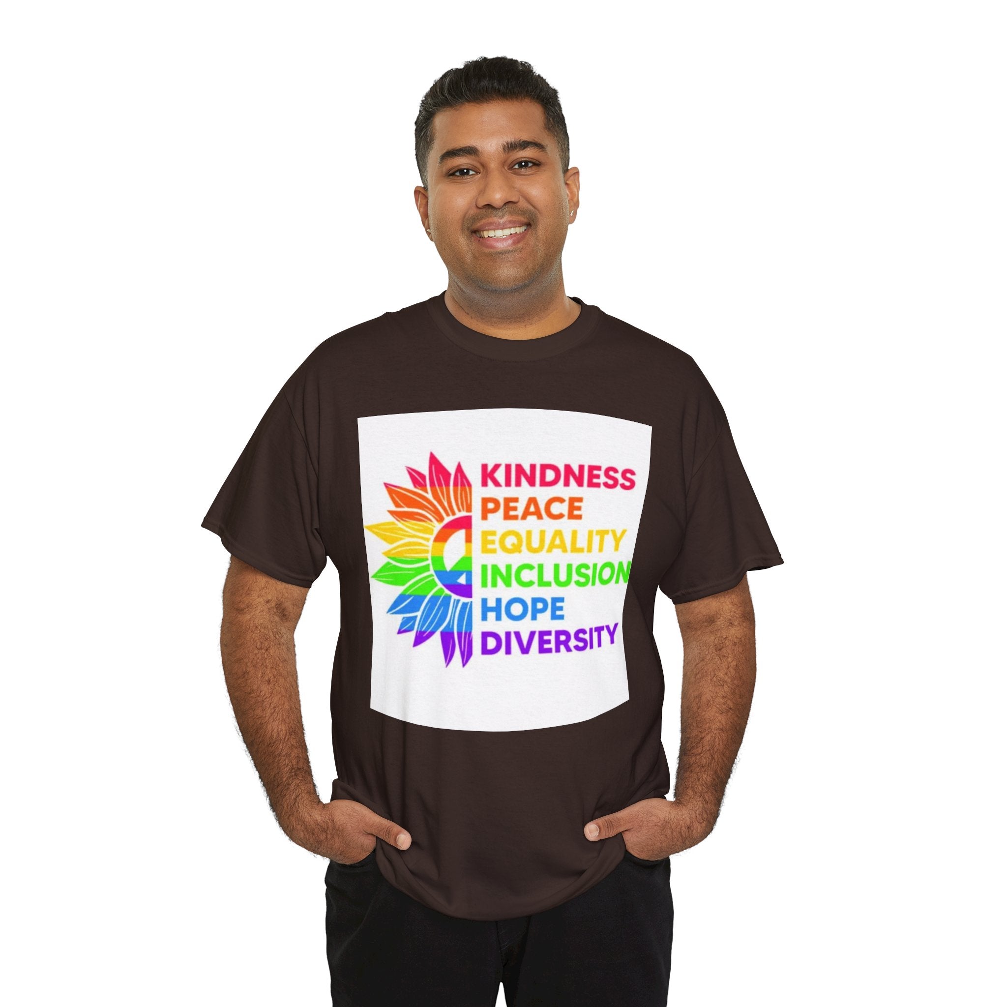 Rainbow Inclusivity Unisex Heavy Cotton Tee - Kindness, Peace, Equality, Hope & Diversity