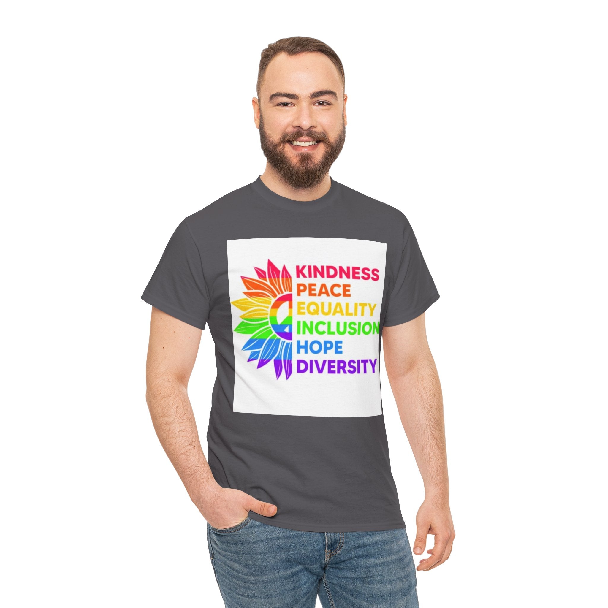 Rainbow Inclusivity Unisex Heavy Cotton Tee - Kindness, Peace, Equality, Hope & Diversity