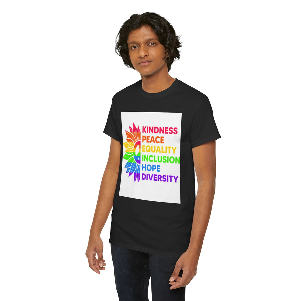 Rainbow Inclusivity Unisex Heavy Cotton Tee - Kindness, Peace, Equality, Hope & Diversity
