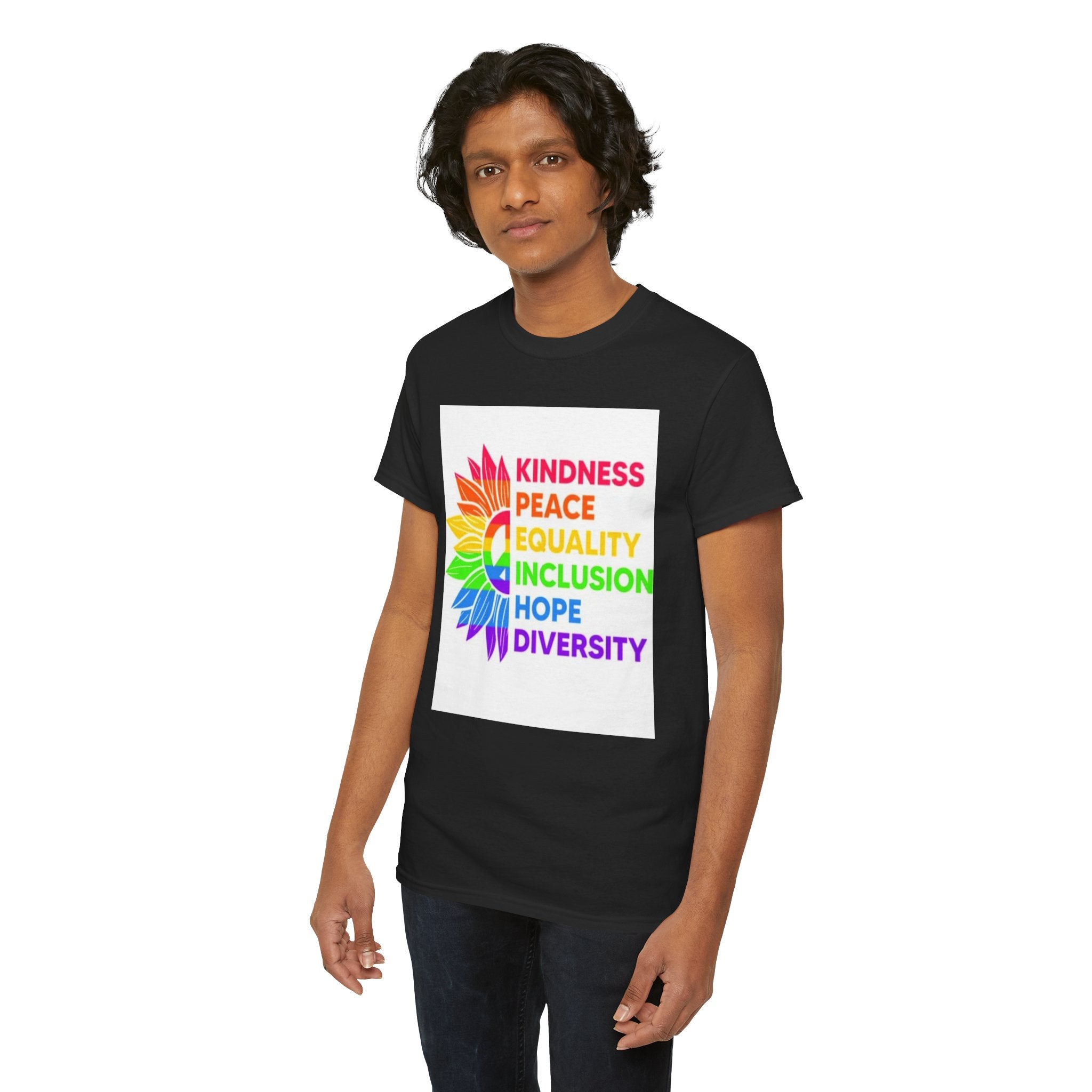 Rainbow Inclusivity Unisex Heavy Cotton Tee - Kindness, Peace, Equality, Hope & Diversity