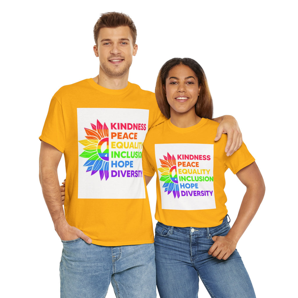 Rainbow Inclusivity Unisex Heavy Cotton Tee - Kindness, Peace, Equality, Hope & Diversity