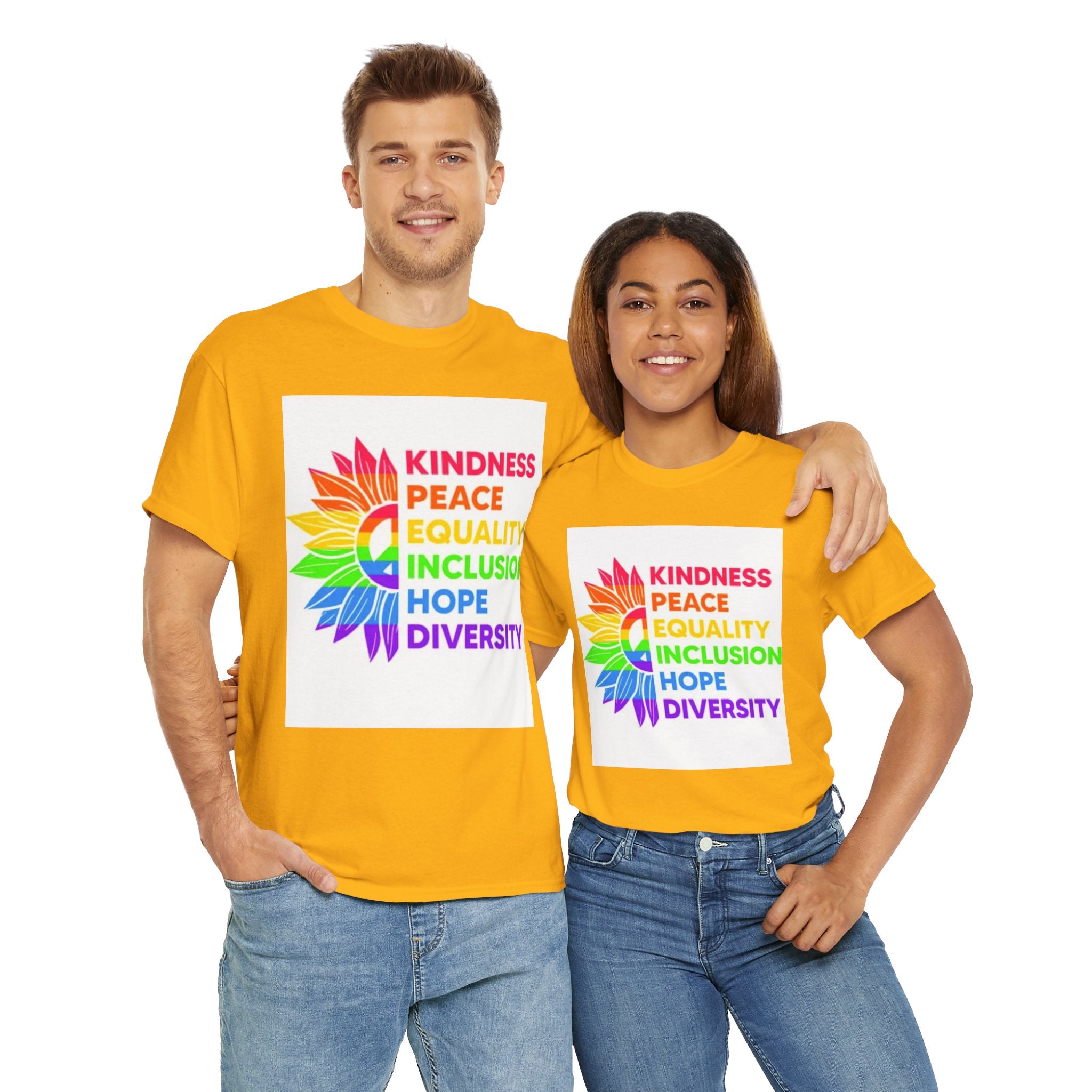 Rainbow Inclusivity Unisex Heavy Cotton Tee - Kindness, Peace, Equality, Hope & Diversity