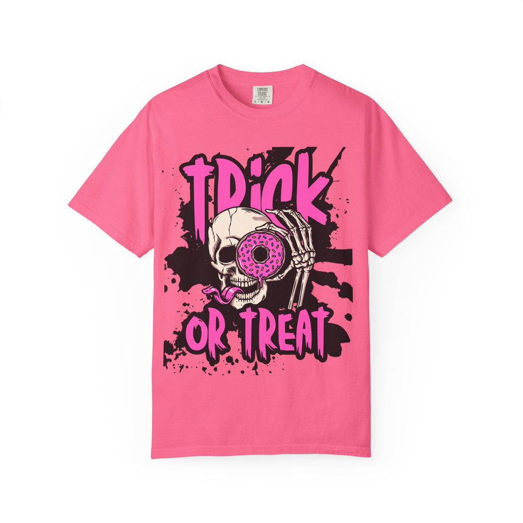Trick or Treat Unisex Garment-Dyed T-Shirt, Halloween Shirt, Spooky Tee, Graphic T-Shirt, Casual Wear, Festival Clothing