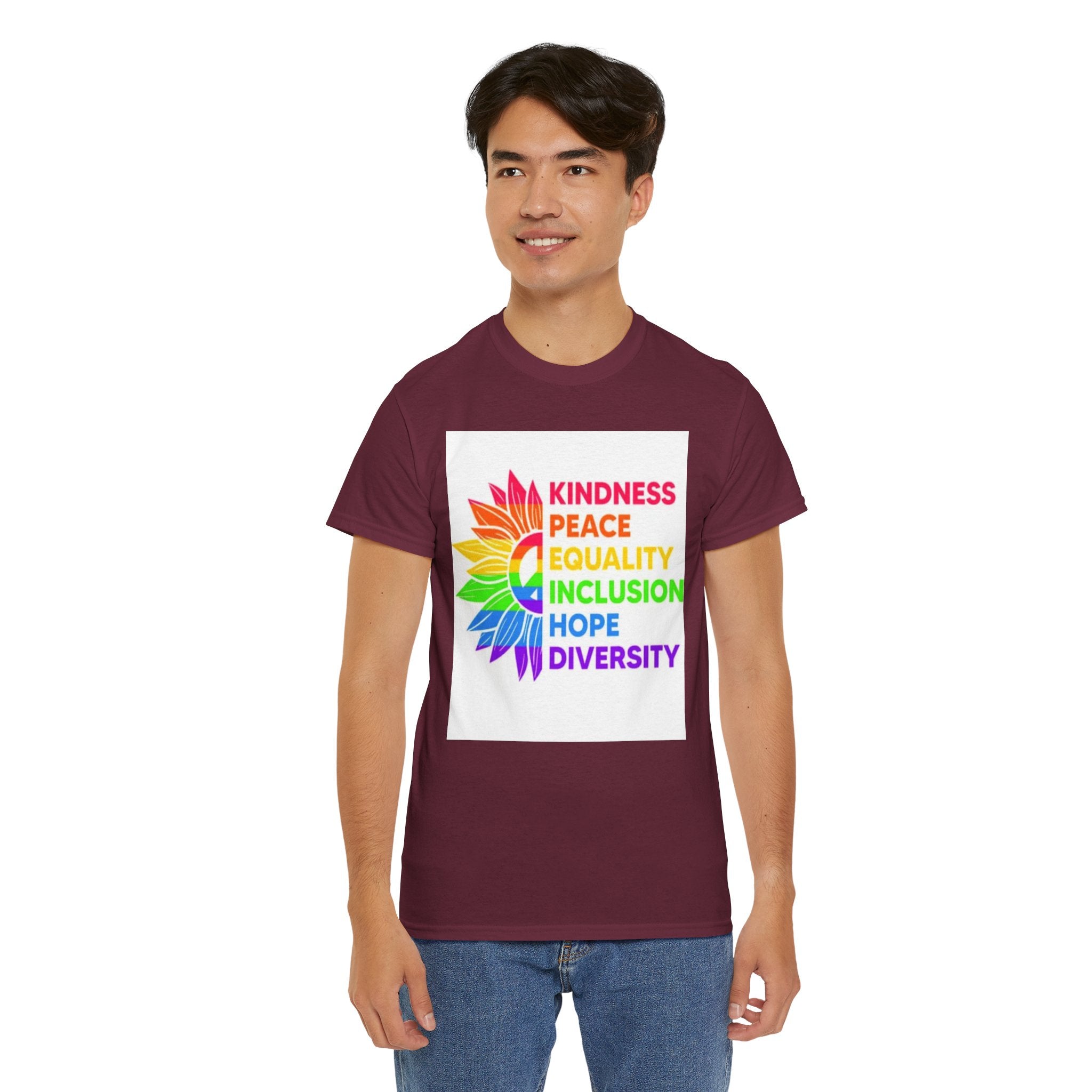Rainbow Inclusivity Unisex Heavy Cotton Tee - Kindness, Peace, Equality, Hope & Diversity