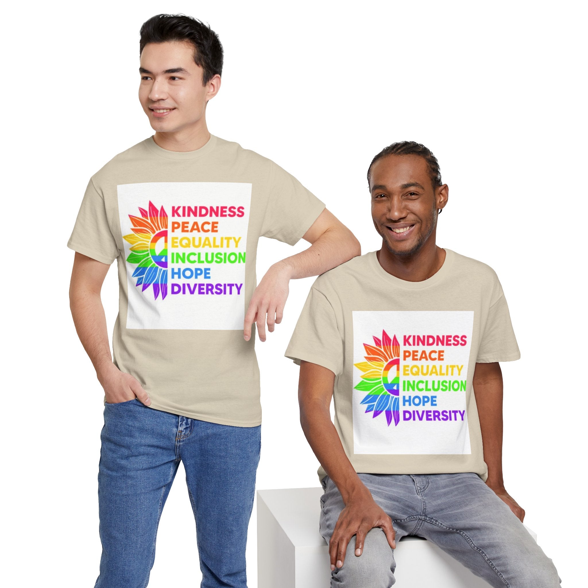 Rainbow Inclusivity Unisex Heavy Cotton Tee - Kindness, Peace, Equality, Hope & Diversity