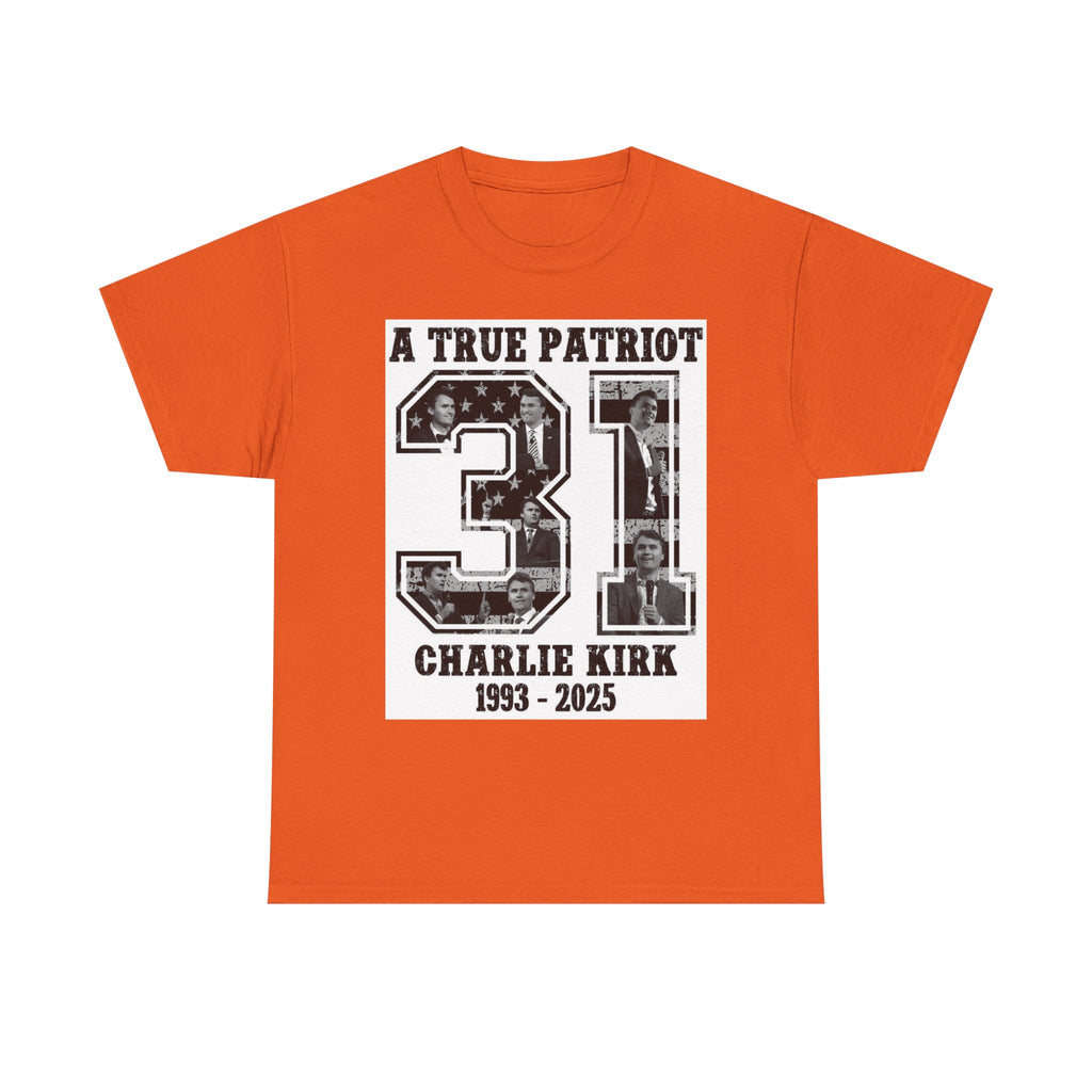 Patriotic Kirk Tribute Tee, Unisex Heavy Cotton Tee, Memorial Shirt, Tribute Gift, 4th of July, Casual Wear, Commemorative Apparel