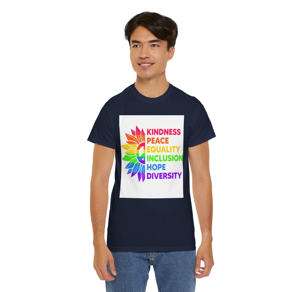 Rainbow Inclusivity Unisex Heavy Cotton Tee - Kindness, Peace, Equality, Hope & Diversity