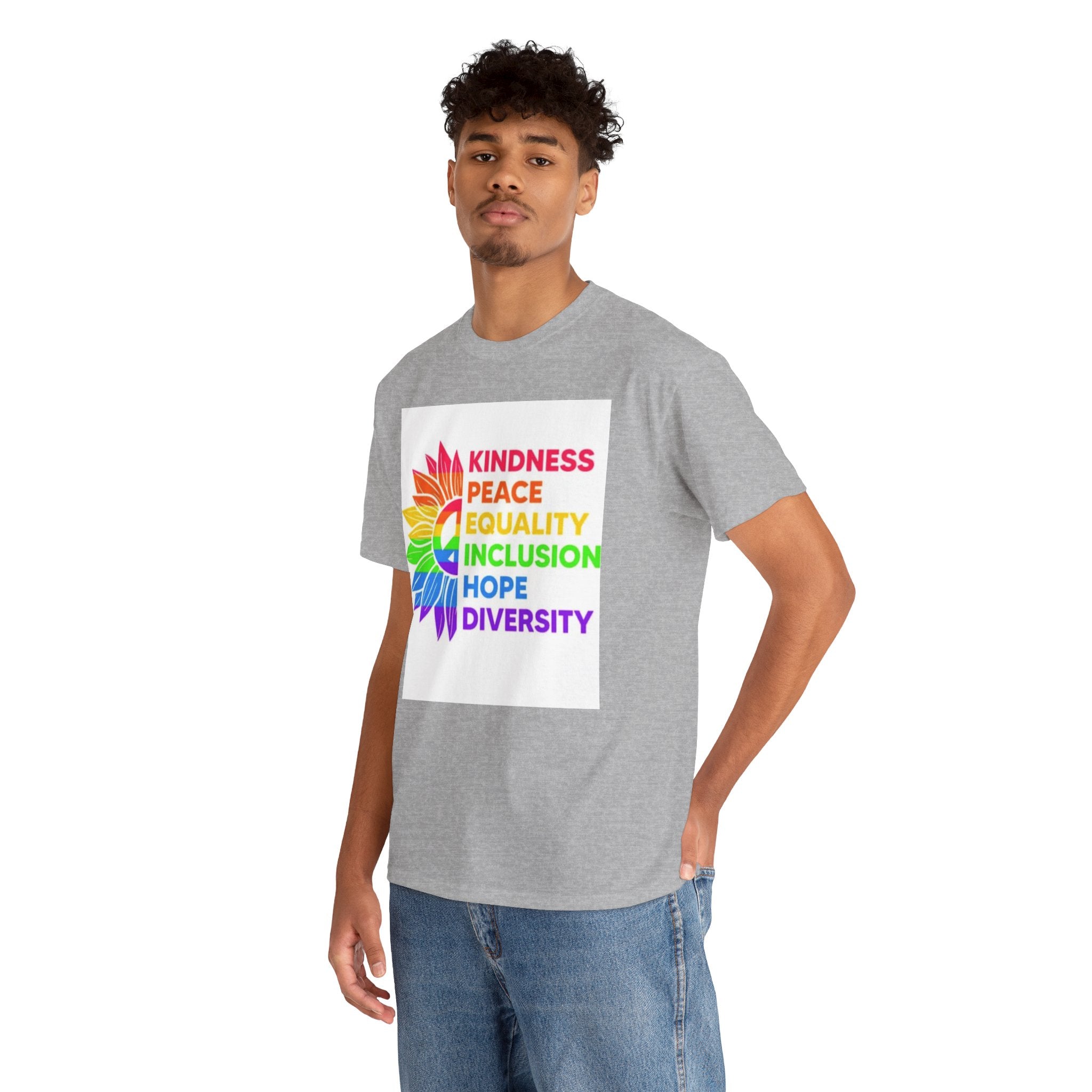 Rainbow Inclusivity Unisex Heavy Cotton Tee - Kindness, Peace, Equality, Hope & Diversity